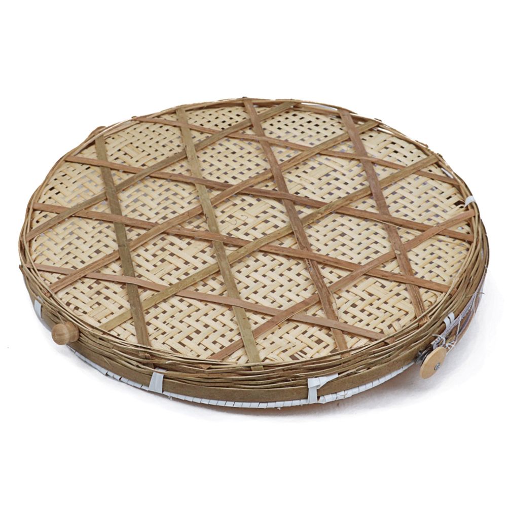 Covered Bamboo Serving Food Tent Basket Hand Woven Round Food Basket with Mesh view 4