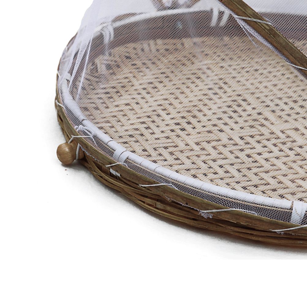 Covered Bamboo Serving Food Tent Basket Hand Woven Round Food Basket with Mesh view 5