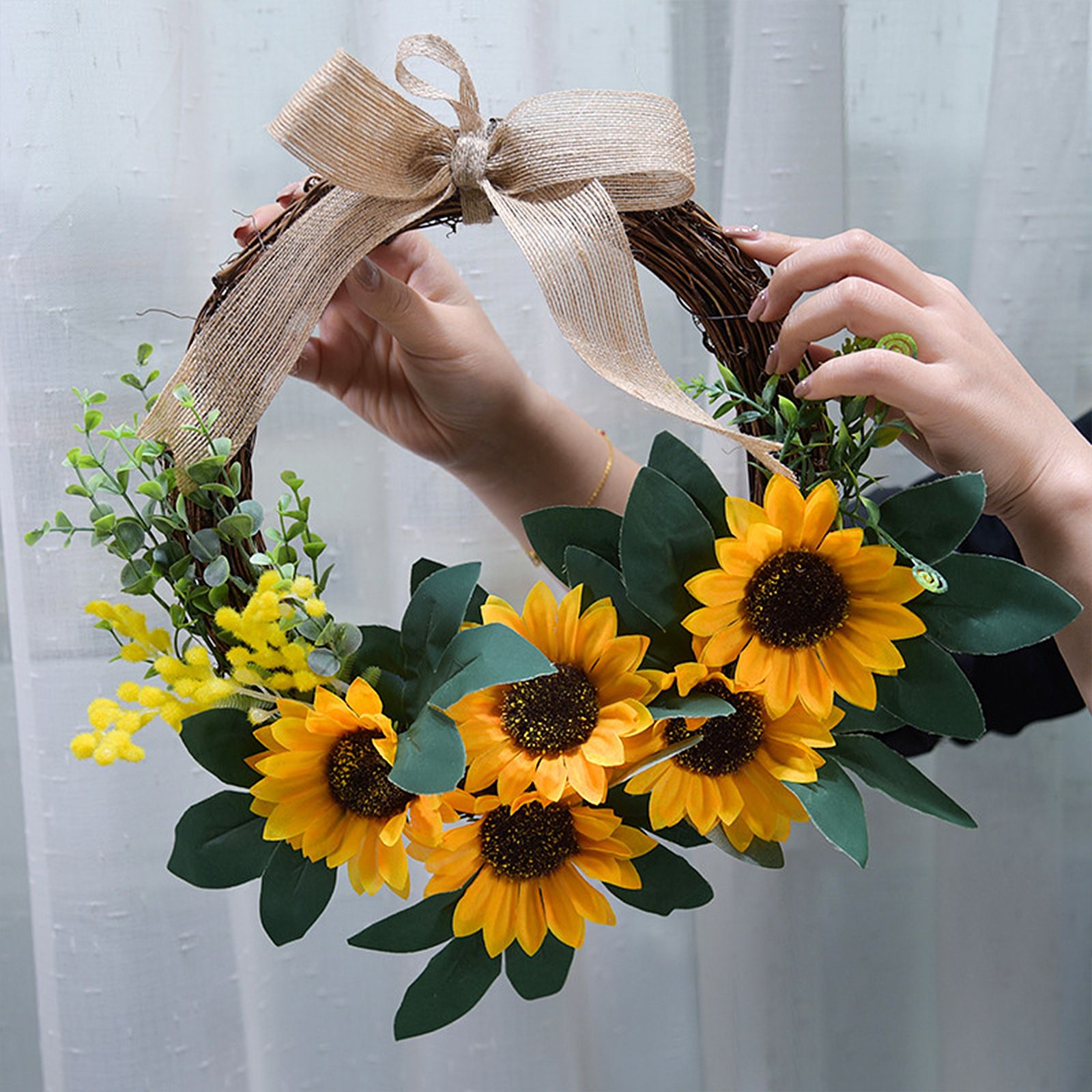 Simulation Sunflower Wreath Home Wedding Decoration Rattan Artificial Wreath view 2