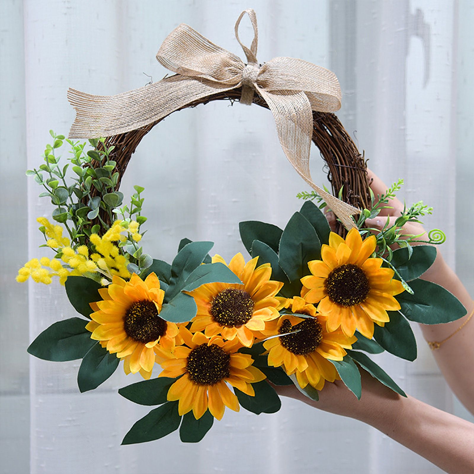 Simulation Sunflower Wreath Home Wedding Decoration Rattan Artificial Wreath view 3