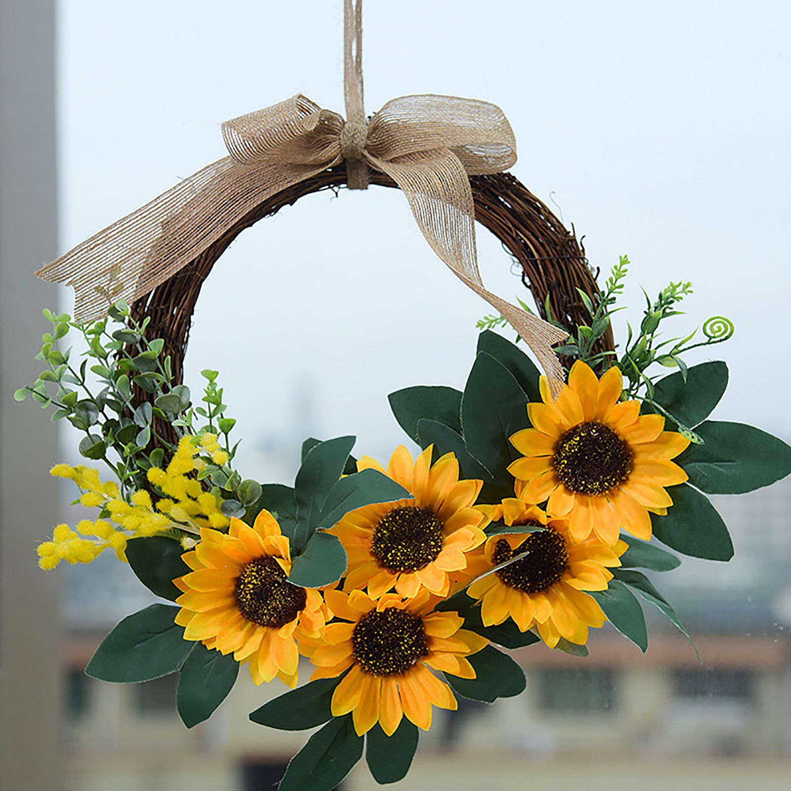 Simulation Sunflower Wreath Home Wedding Decoration Rattan Artificial Wreath view 6