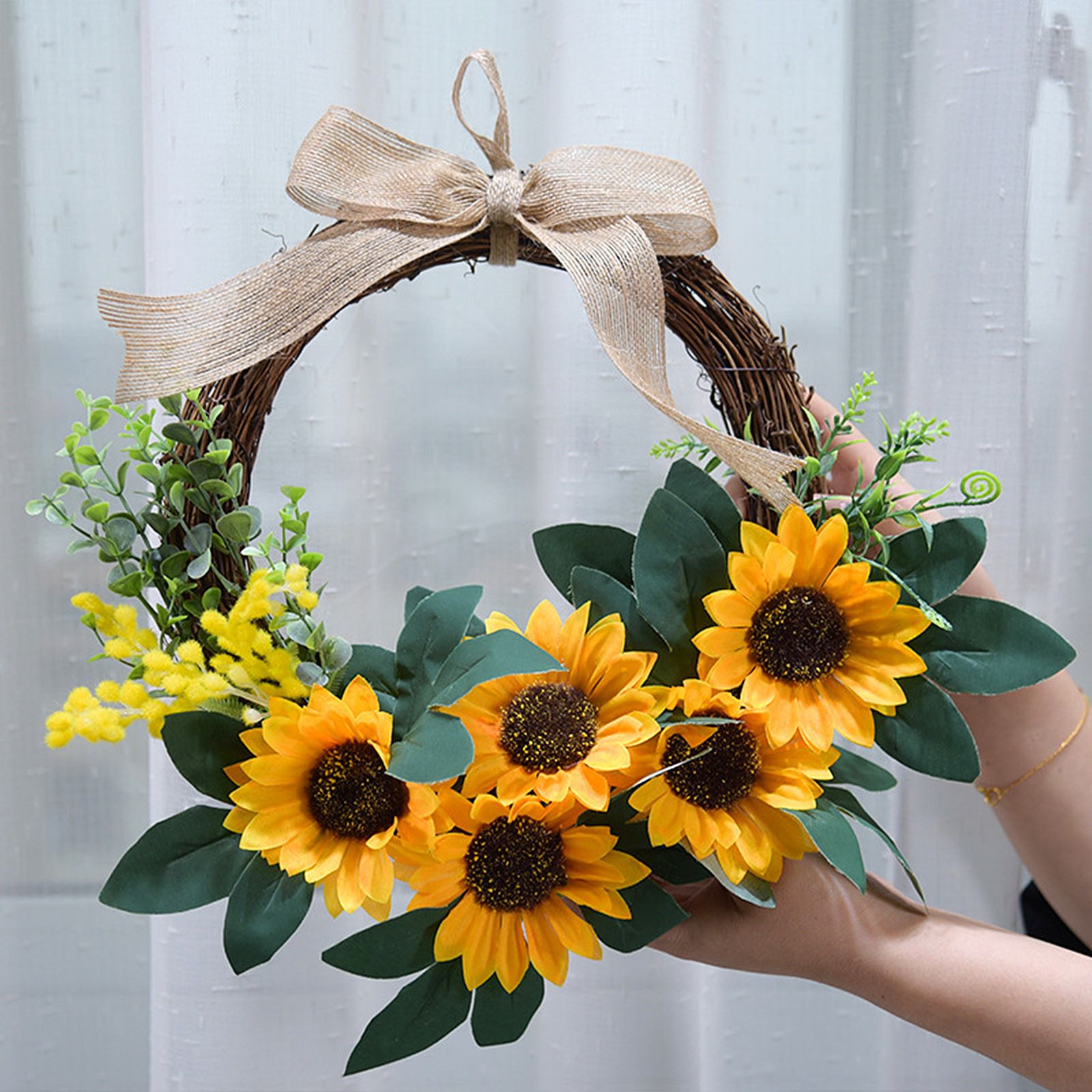 Simulation Sunflower Wreath Home Wedding Decoration Rattan Artificial Wreath view 7