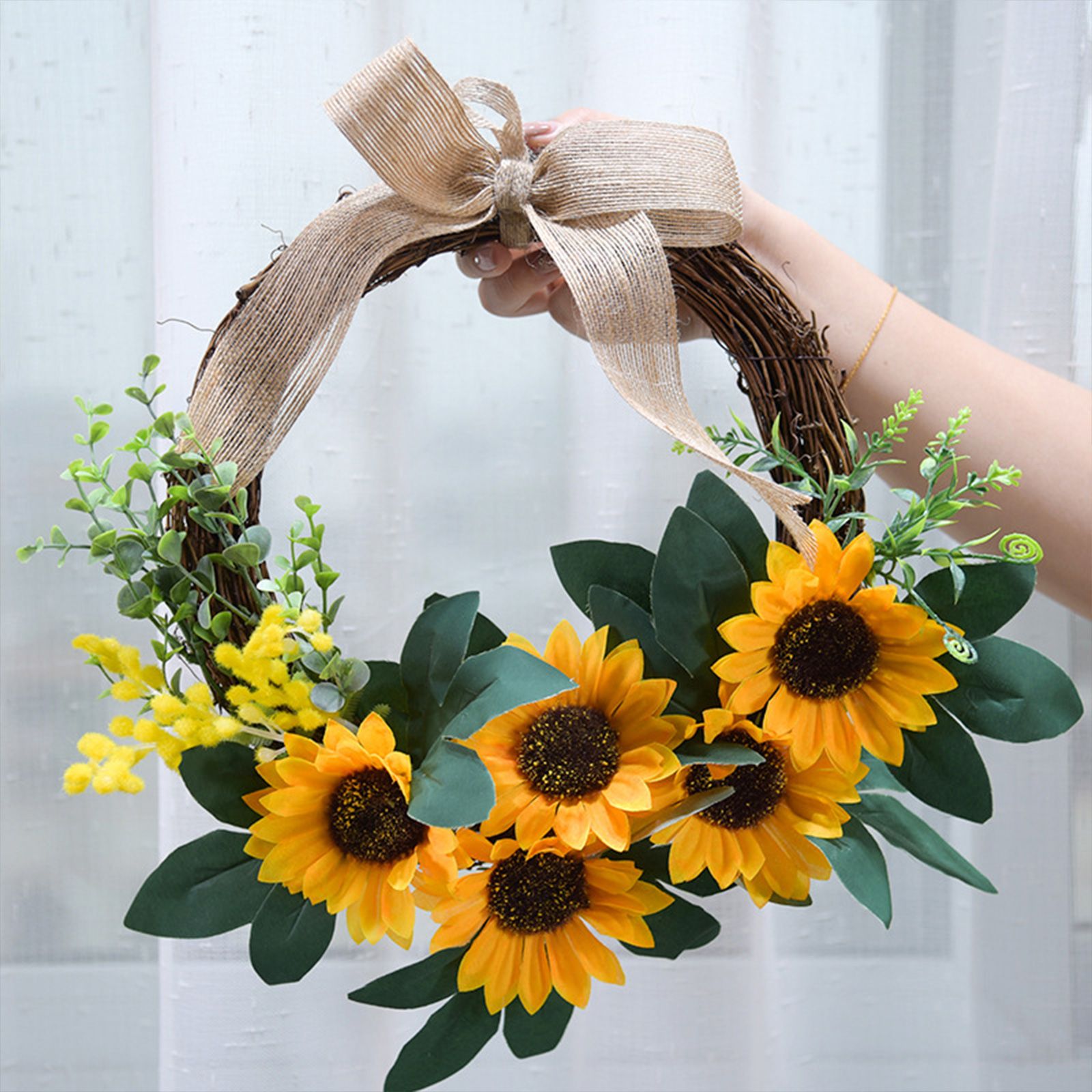 Simulation Sunflower Wreath Home Wedding Decoration Rattan Artificial Wreath view 10