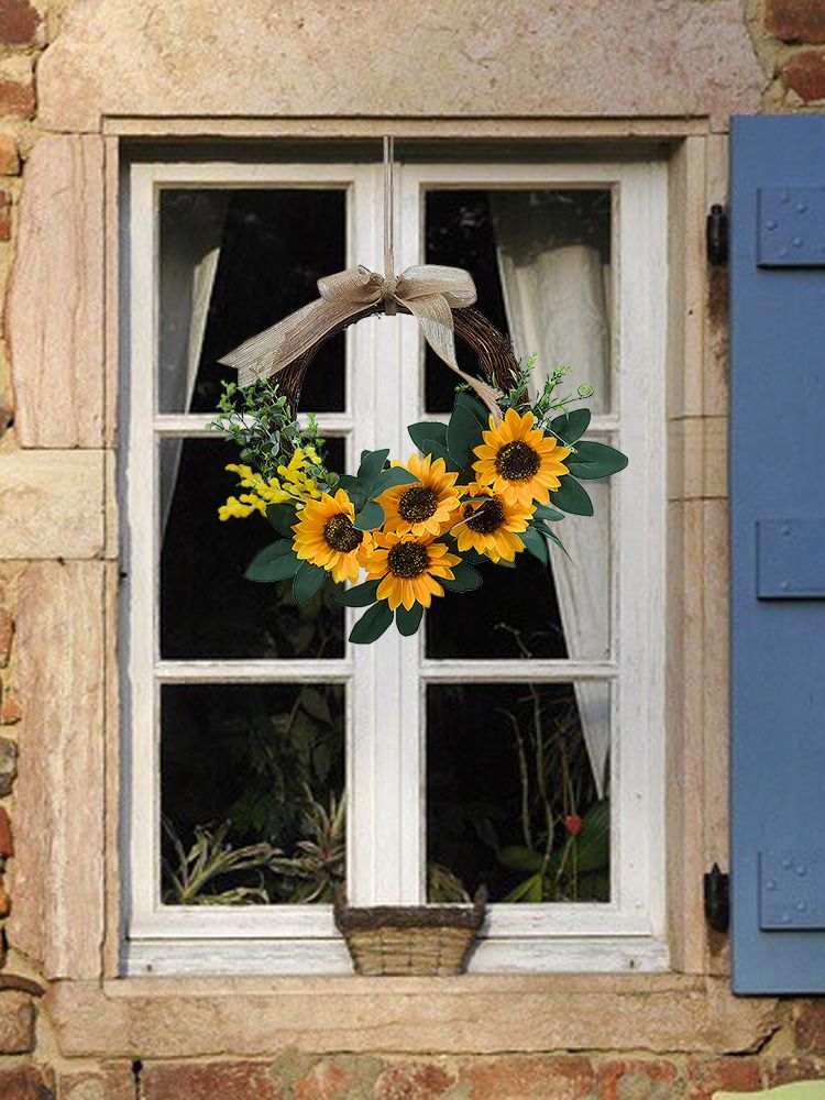 Simulation Sunflower Wreath Home Wedding Decoration Rattan Artificial Wreath view 11