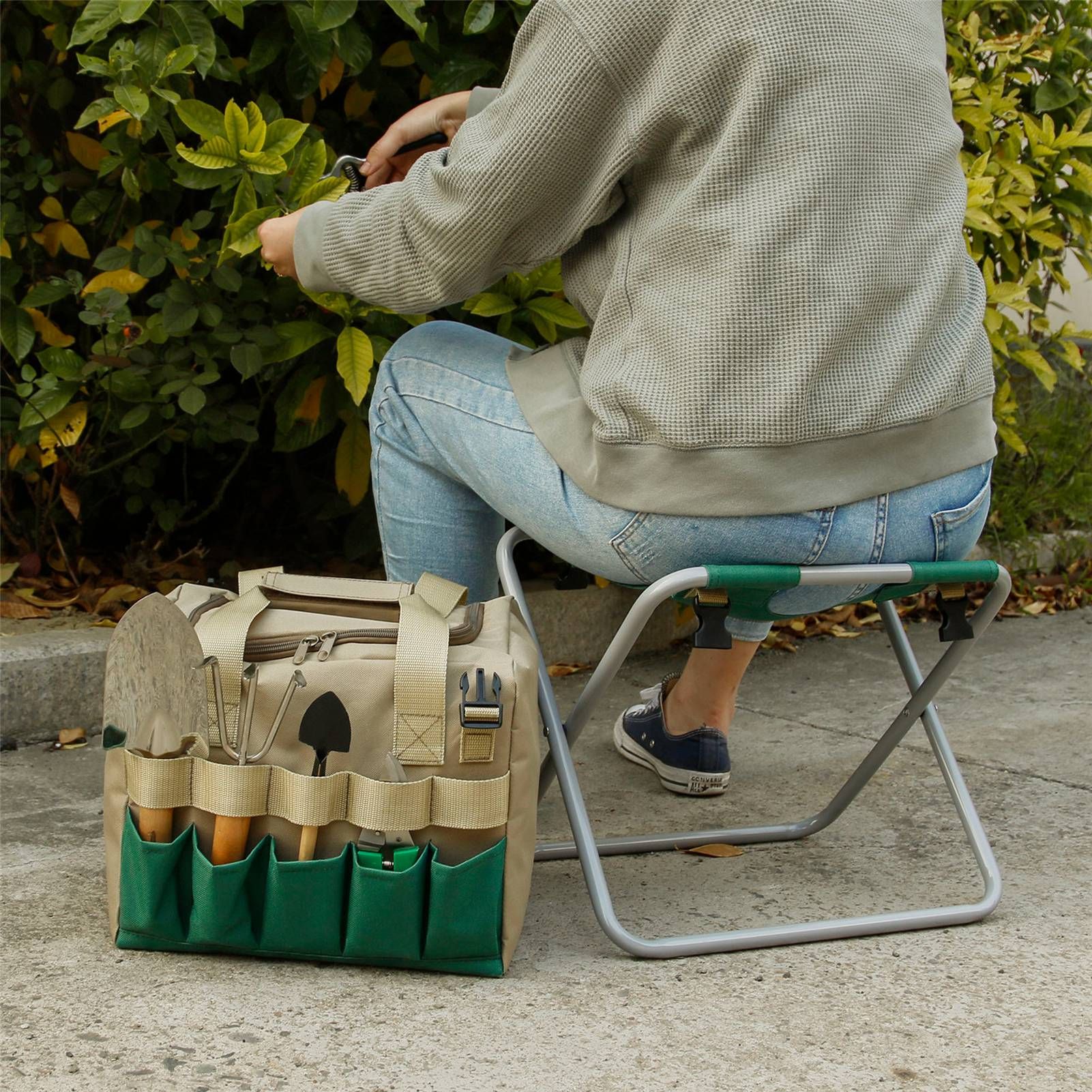 Removable Garden Tool Bench Folding Garden Stool Multifunction Gardening Tool view 9