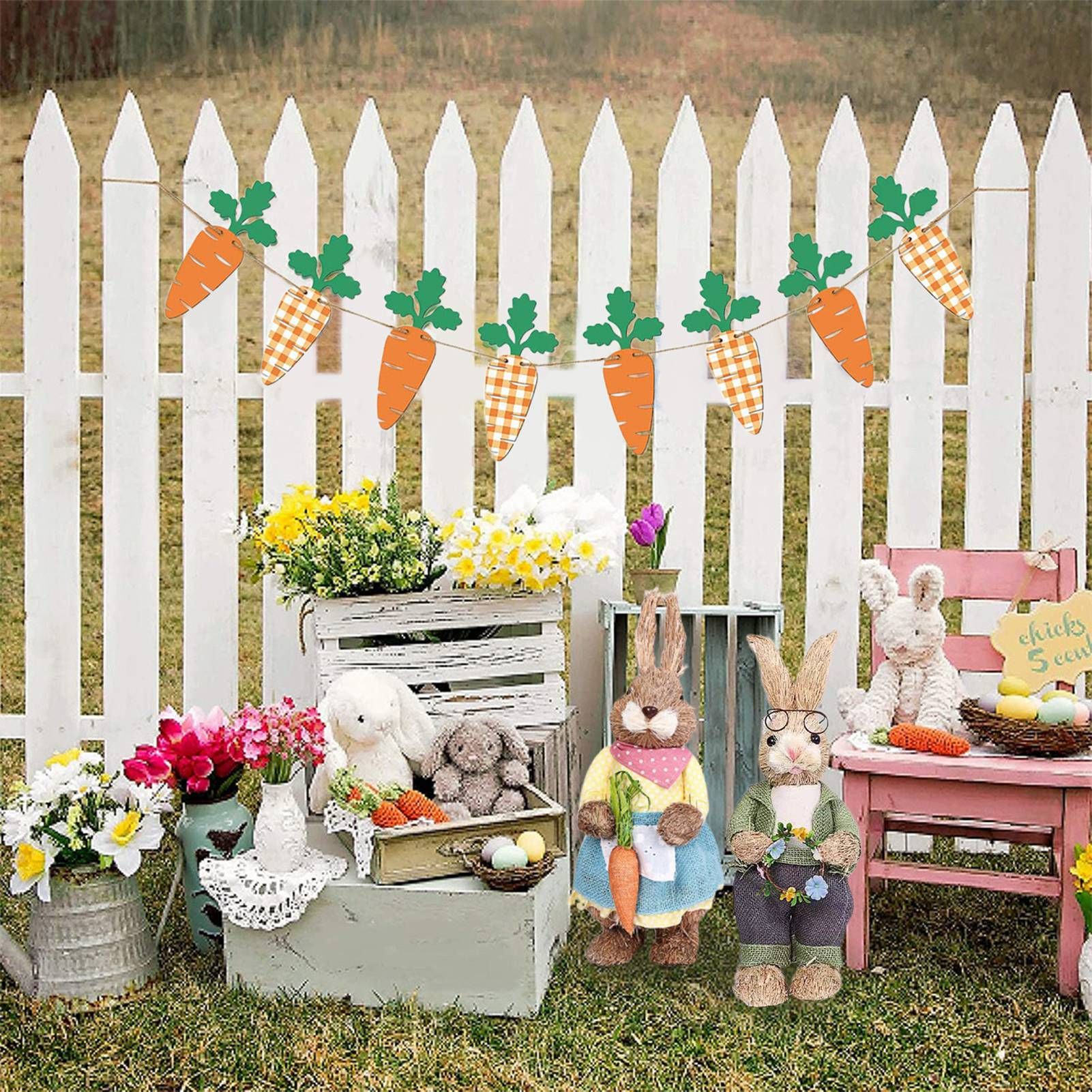 Artificial Simulated Straw Bunny Cute Easter Straw Rabbit Figurines Easter view 5