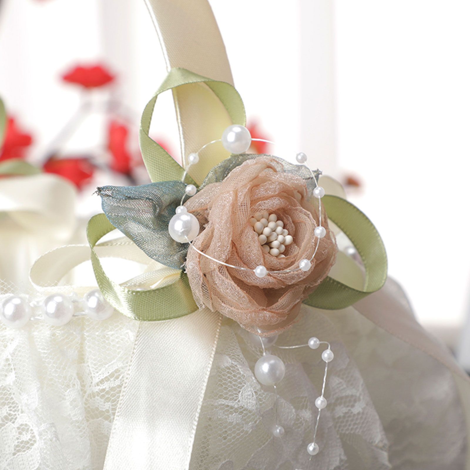 Wedding Basket Lace Simulation Flowers Handheld Flower Basket Decorative view 7
