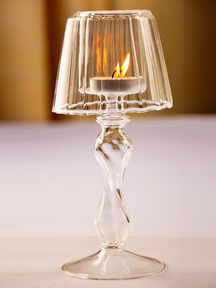 Glass Candle Holder Tansparent Table Lamp Shape Candlestick Holder for Din view 11
