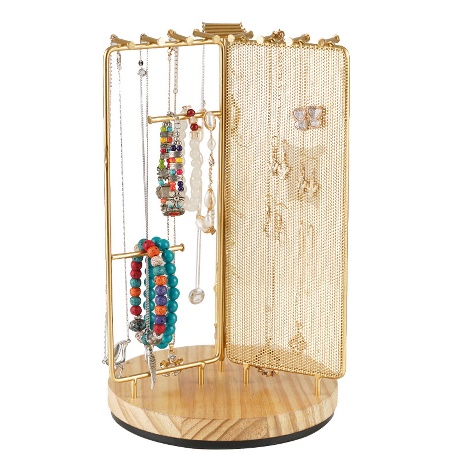 3 in 1 Jewelry Stand Display Multi Tiers Wooden Swivel Base Jewelry Display view 2