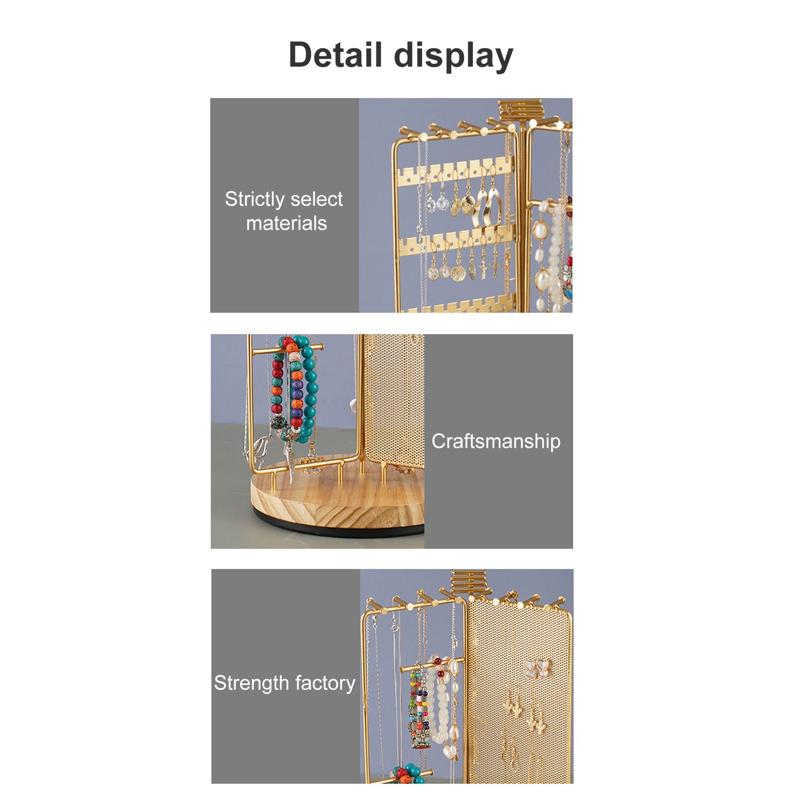 3 in 1 Jewelry Stand Display Multi Tiers Wooden Swivel Base Jewelry Display view 3