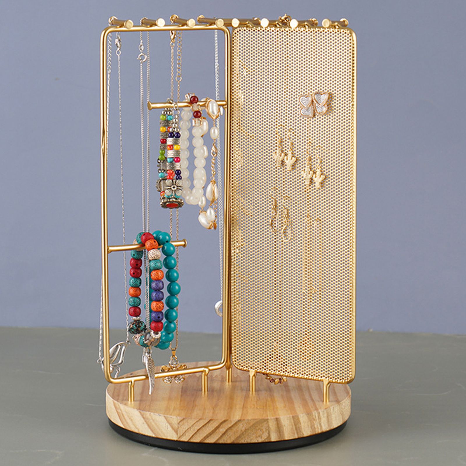 3 in 1 Jewelry Stand Display Multi Tiers Wooden Swivel Base Jewelry Display view 5