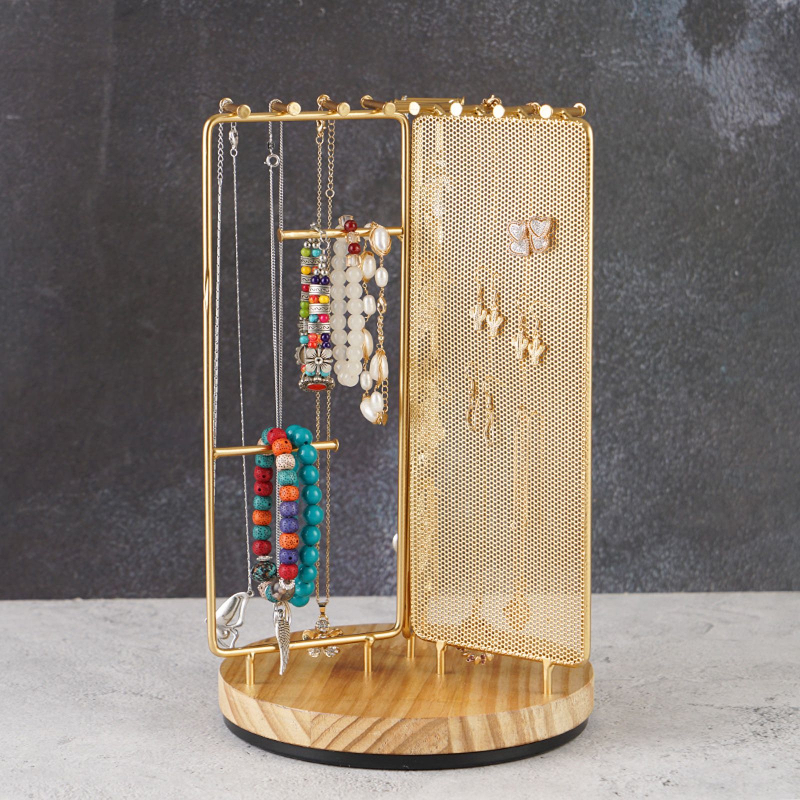 3 in 1 Jewelry Stand Display Multi Tiers Wooden Swivel Base Jewelry Display view 7
