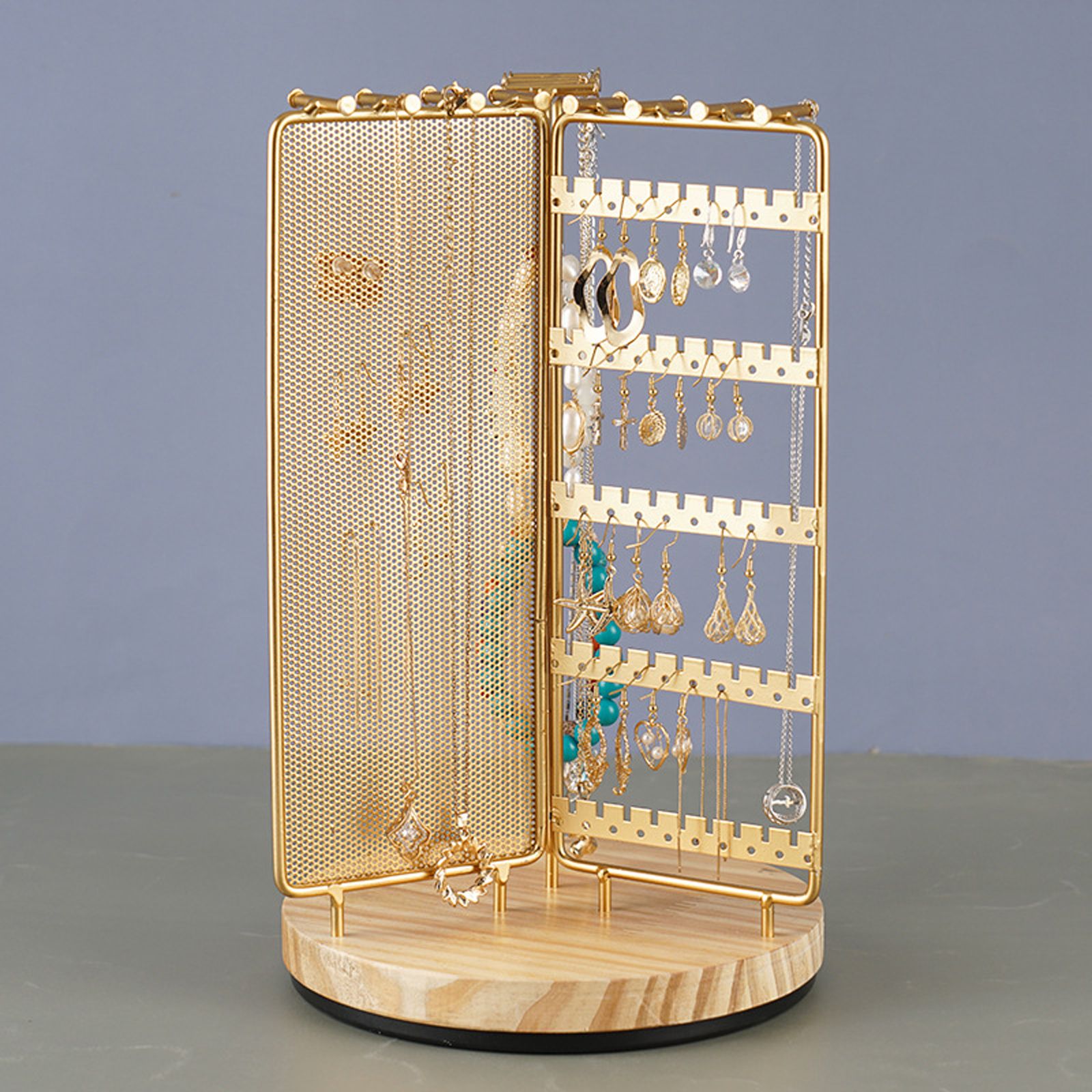 3 in 1 Jewelry Stand Display Multi Tiers Wooden Swivel Base Jewelry Display view 8