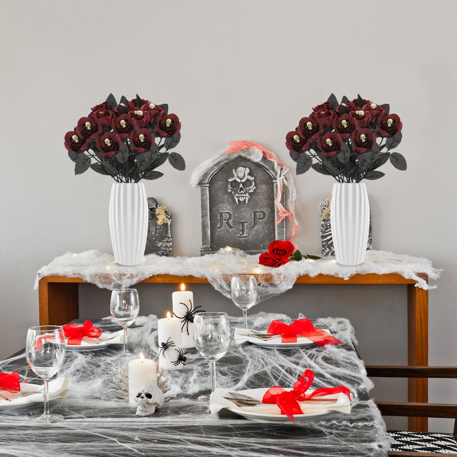 Artificial Rose Lifelike Decorative Bendable Fake Flower With Skull Head for view 6