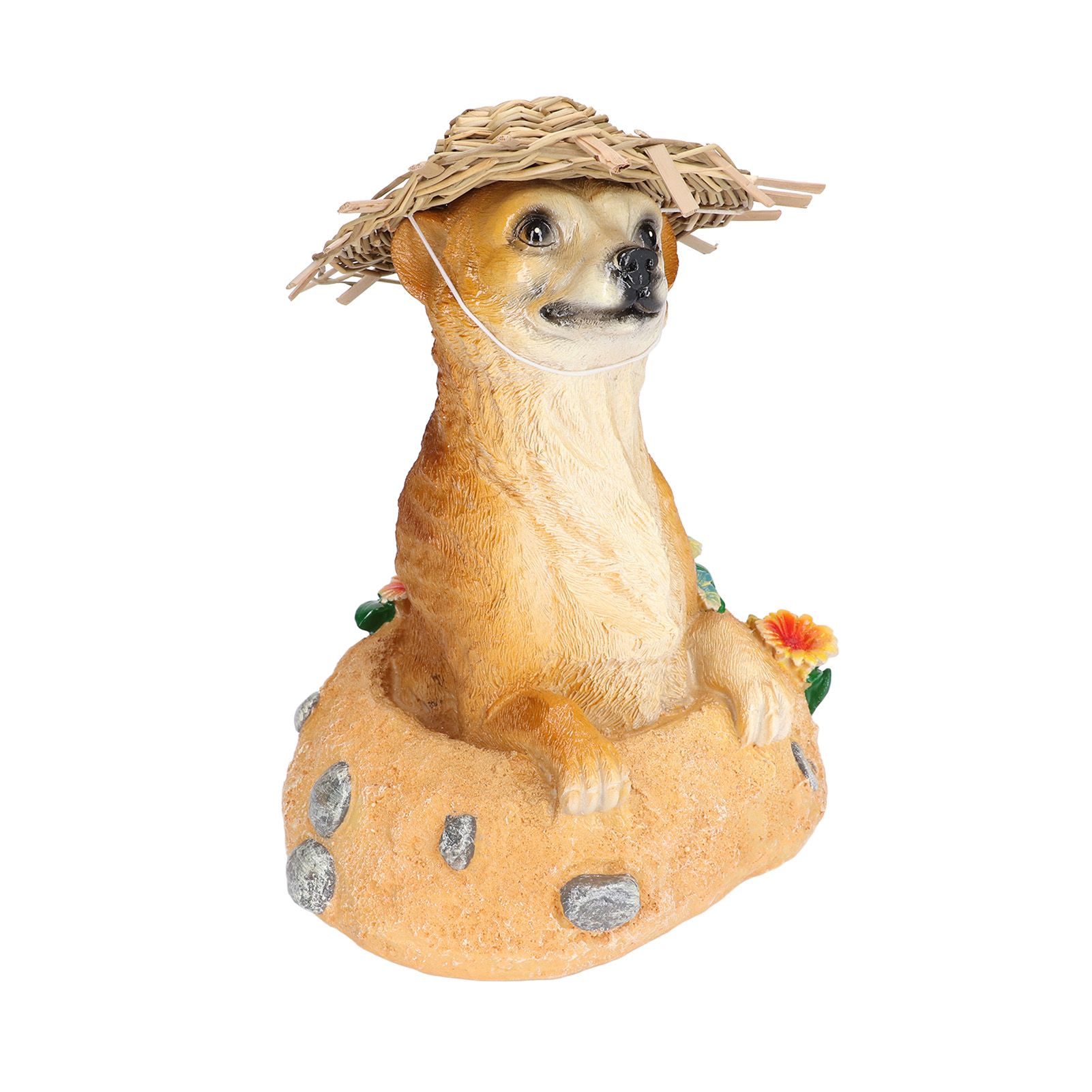 Straw Hat Meerkat Ornaments Meerkat Garden Statue Flower Pot Decoration Resin view 3