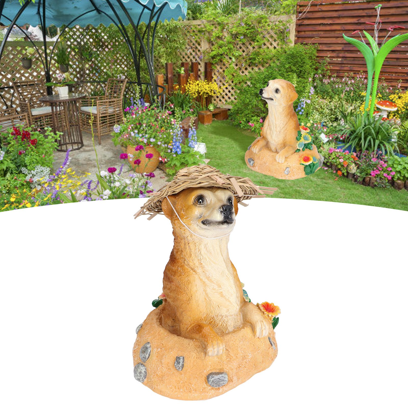 Straw Hat Meerkat Ornaments Meerkat Garden Statue Flower Pot Decoration Resin view 11
