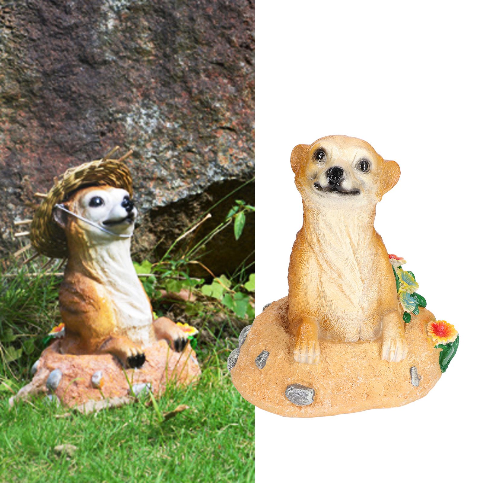 Straw Hat Meerkat Ornaments Meerkat Garden Statue Flower Pot Decoration Resin view 12