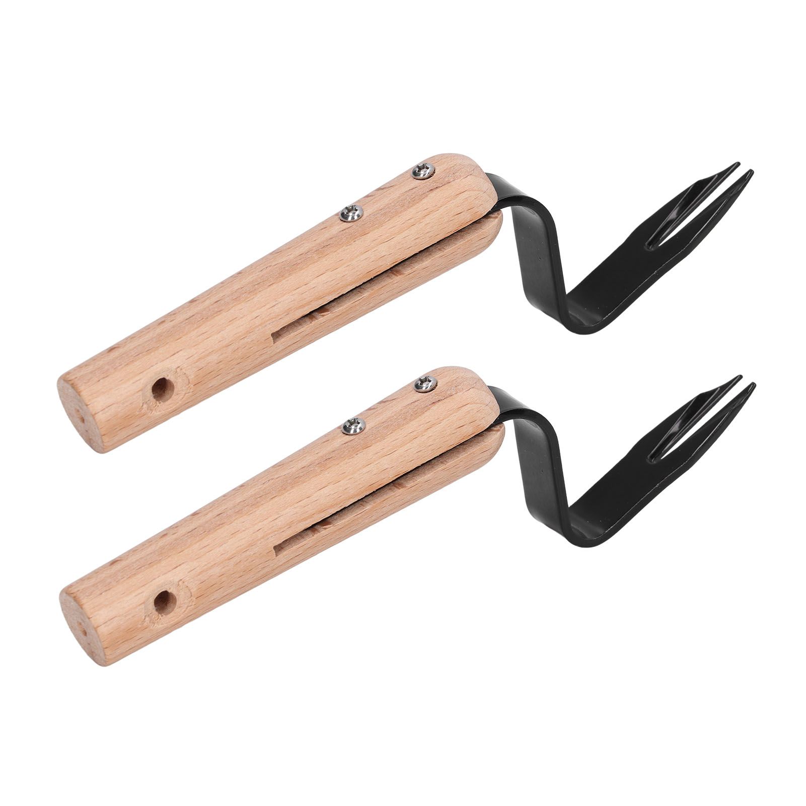2Pcs Forked Head Hand Weeder Puller Wood Handle Remove Weeds Shovel Garden