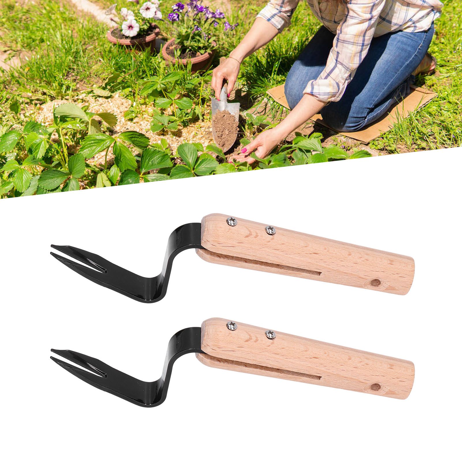 2Pcs Forked Head Hand Weeder Puller Wood Handle Remove Weeds Shovel Garden view 11