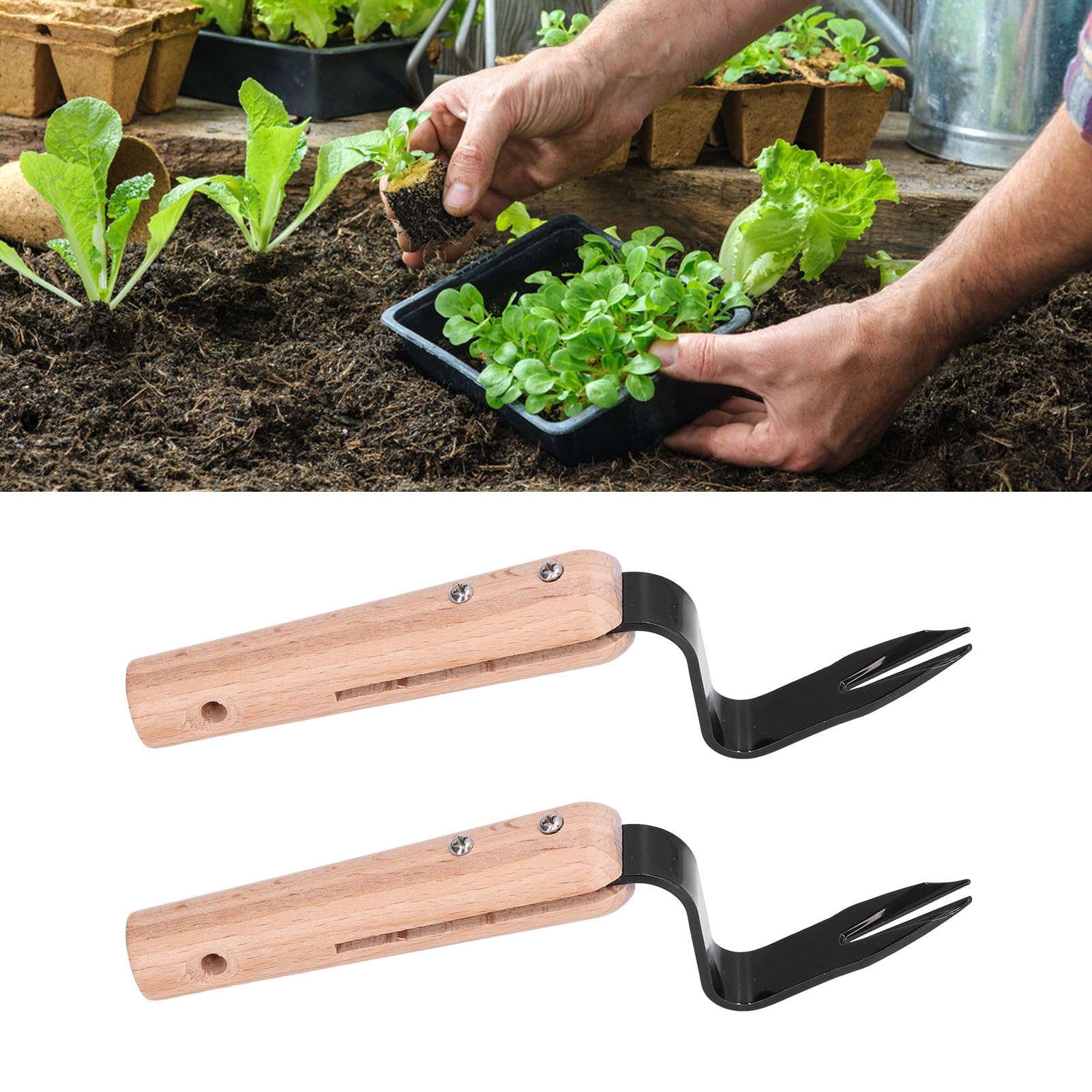 2Pcs Forked Head Hand Weeder Puller Wood Handle Remove Weeds Shovel Garden view 12