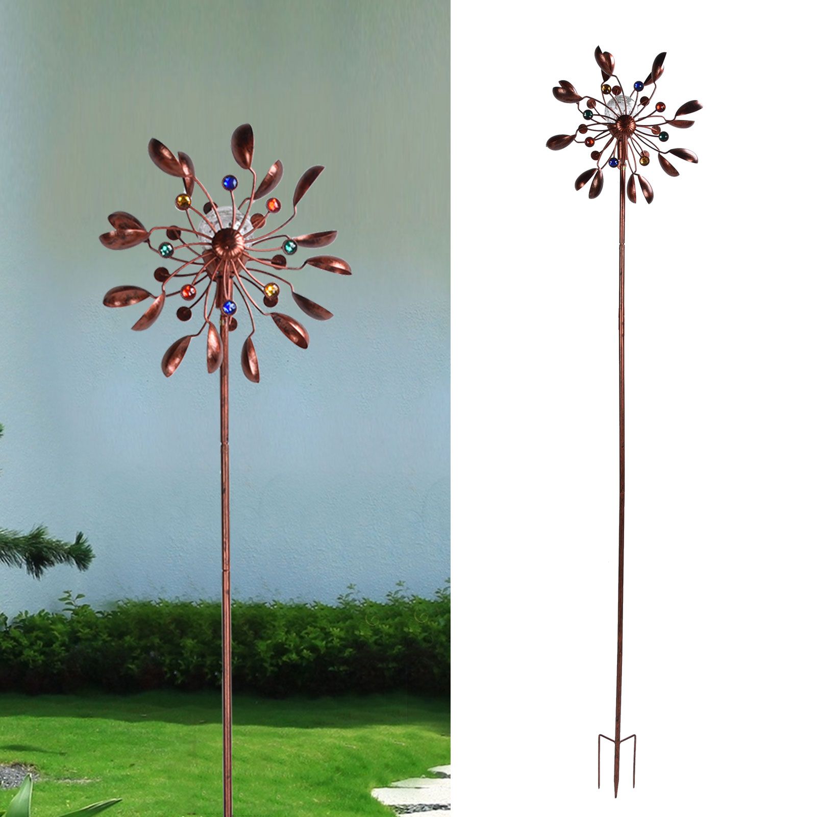 Solar Wind Spinners Multi Color LED Lights Garden Wind Catcher Windmill for view 12