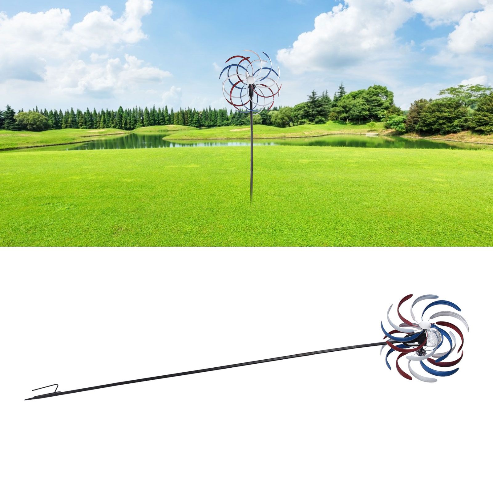 Outdoor Metal Wind Spinners LED Light Solar Powered Windmill for Yard Garden view 11