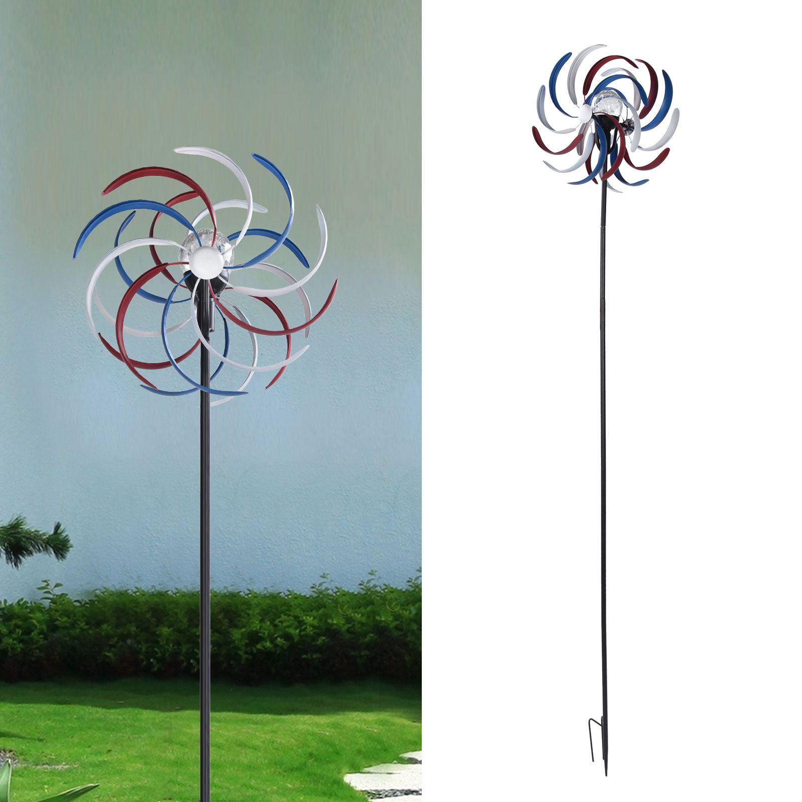 Outdoor Metal Wind Spinners LED Light Solar Powered Windmill for Yard Garden view 12
