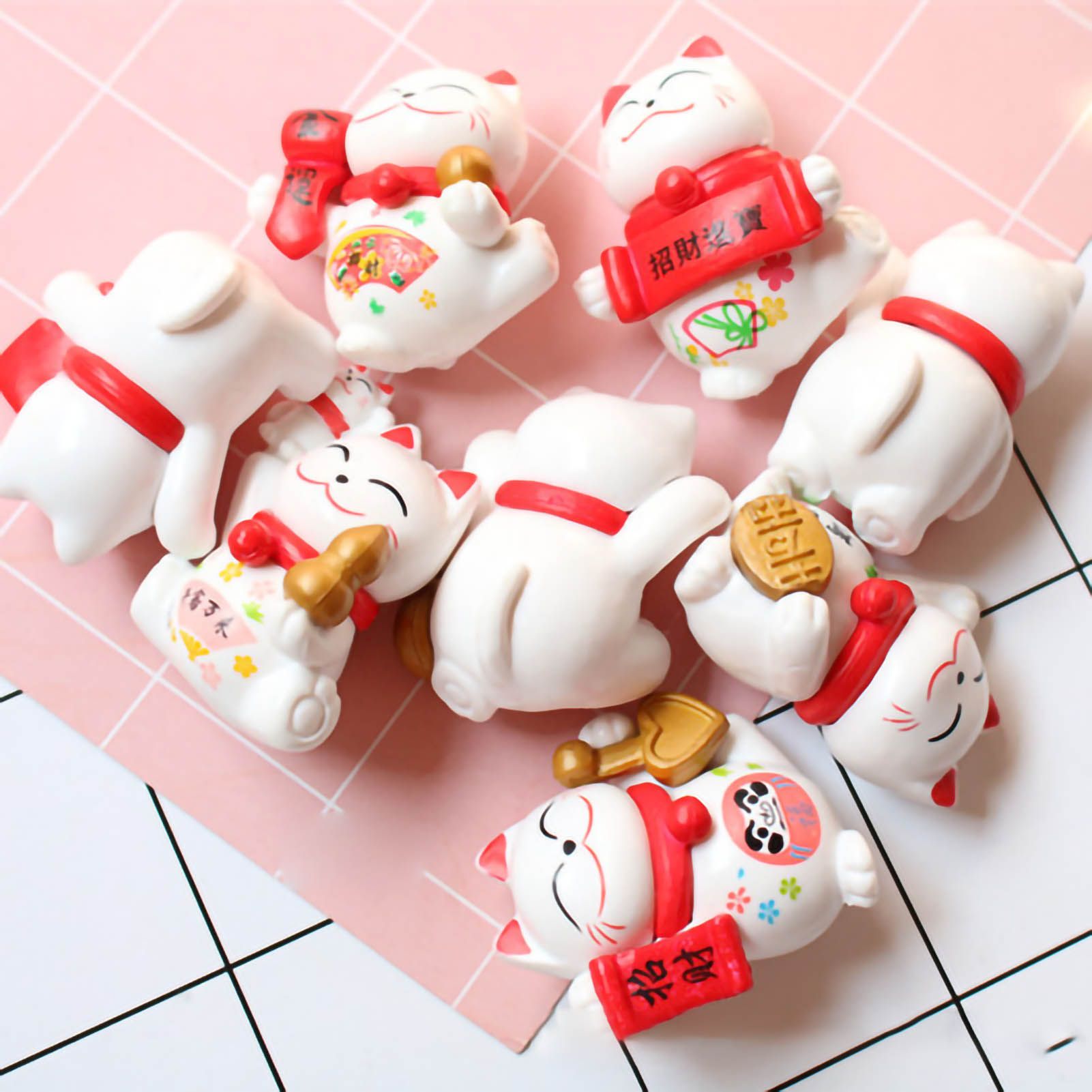 Lucky Cat Ornament Waving Arm Fortune Cat PVC Animal Figurine for Home view 2