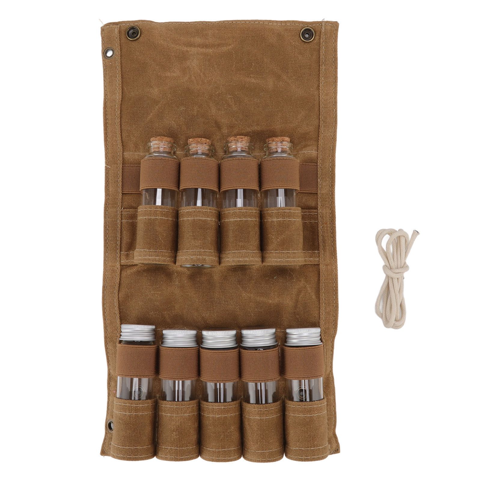 Spice Bottle Bag Wet Wax Canvas Portable Seasoning Storage Bag with 9 Glass