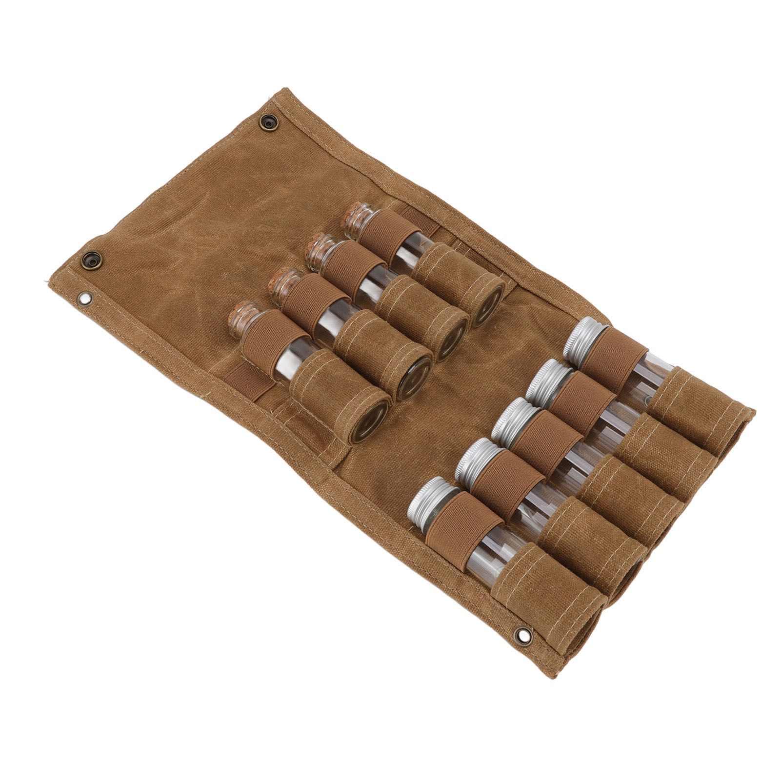 Spice Bottle Bag Wet Wax Canvas Portable Seasoning Storage Bag with 9 Glass view 3