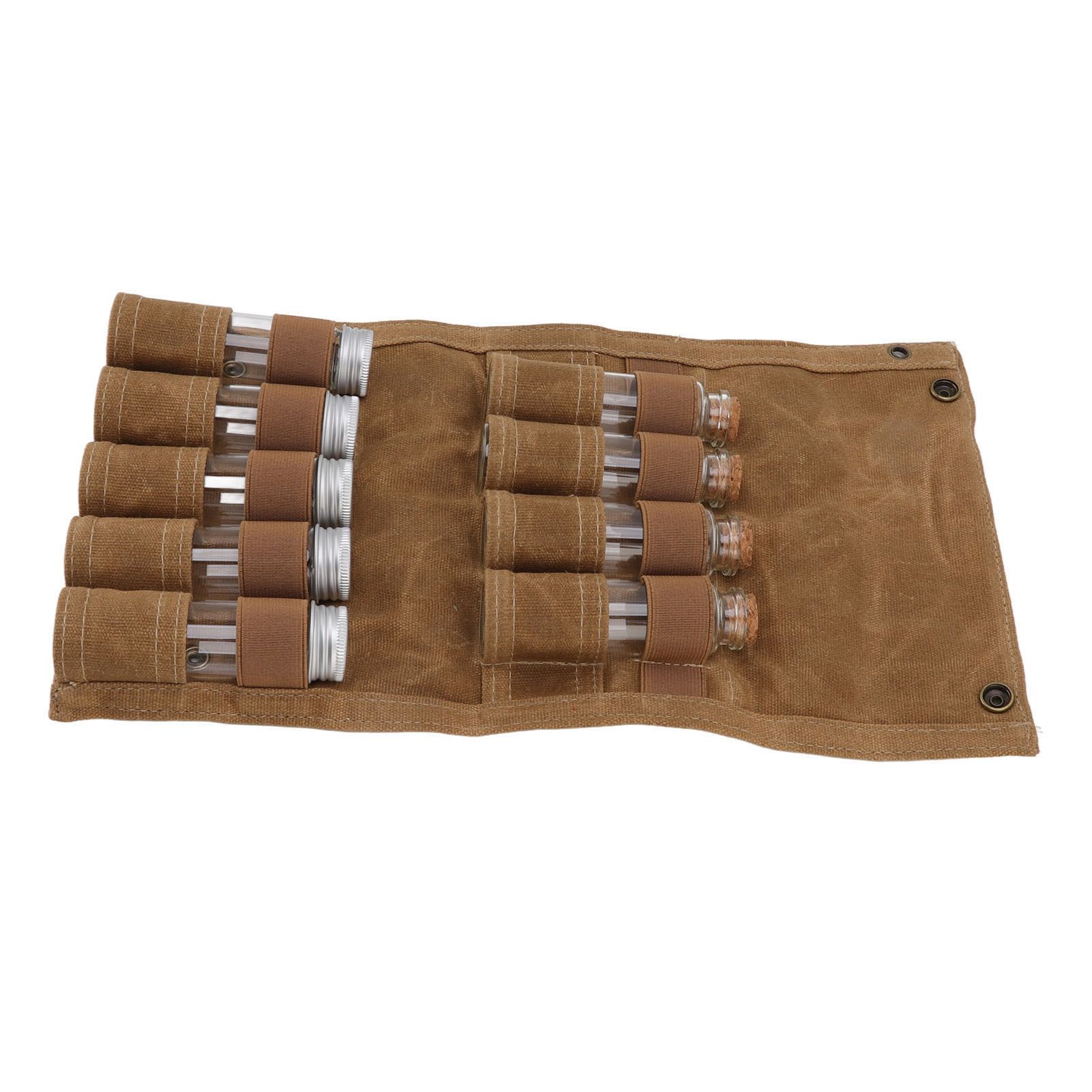 Spice Bottle Bag Wet Wax Canvas Portable Seasoning Storage Bag with 9 Glass view 5