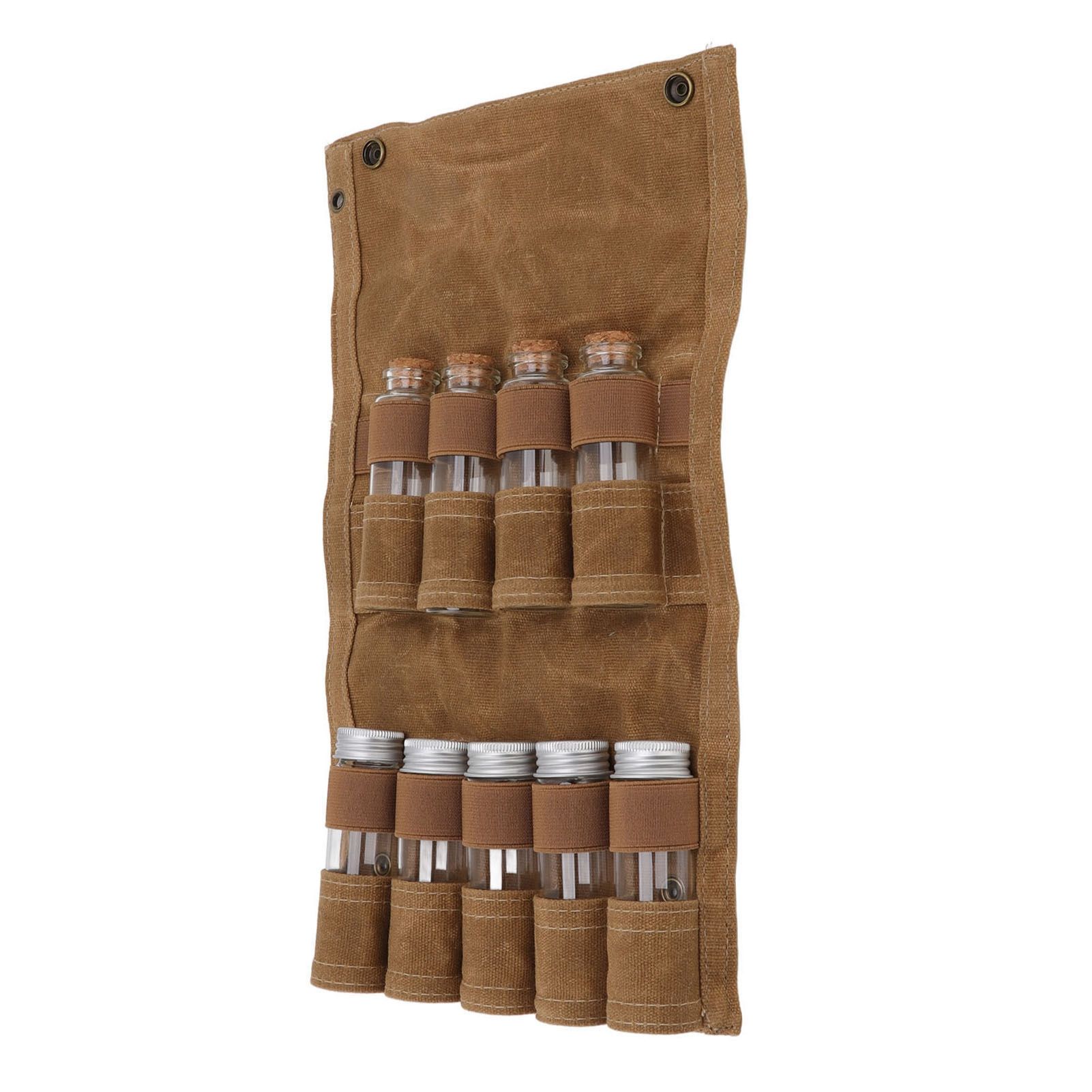 Spice Bottle Bag Wet Wax Canvas Portable Seasoning Storage Bag with 9 Glass view 7