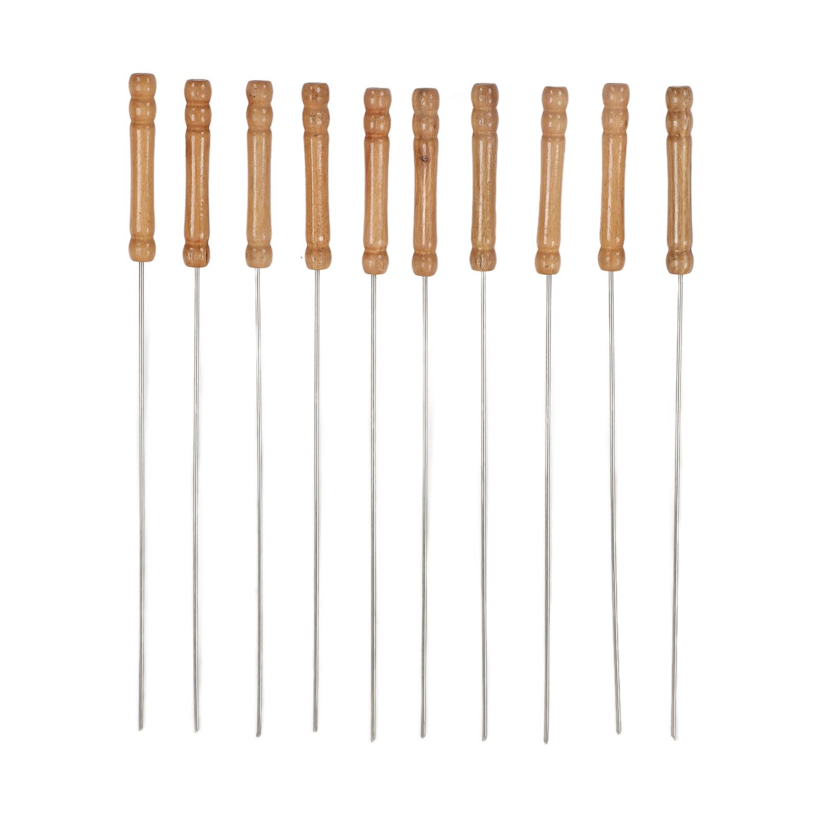 10pcs Barbecue Skewers Wooden Handle Stainless Steel BBQ Kabob Sticks for