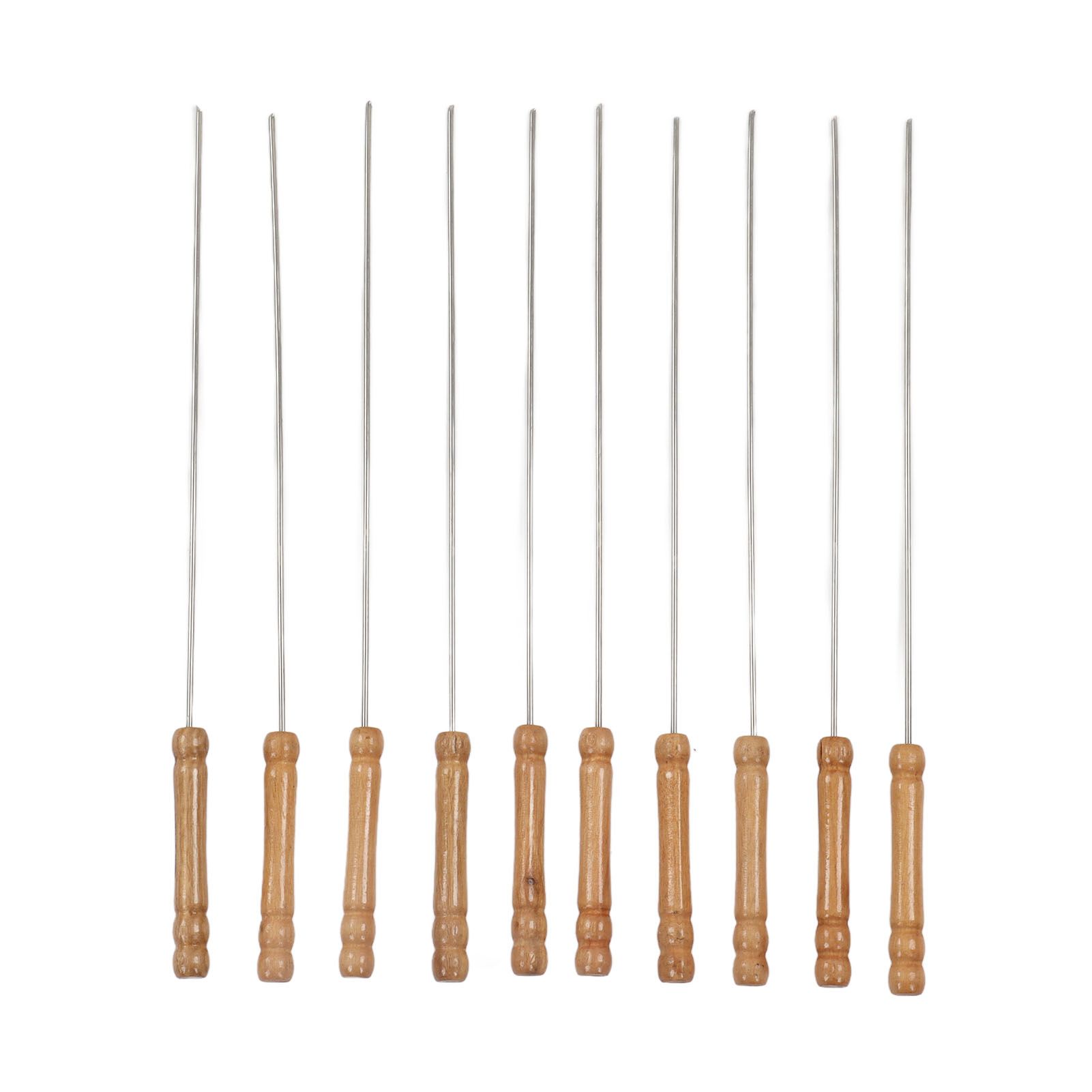 10pcs Barbecue Skewers Wooden Handle Stainless Steel BBQ Kabob Sticks for view 2