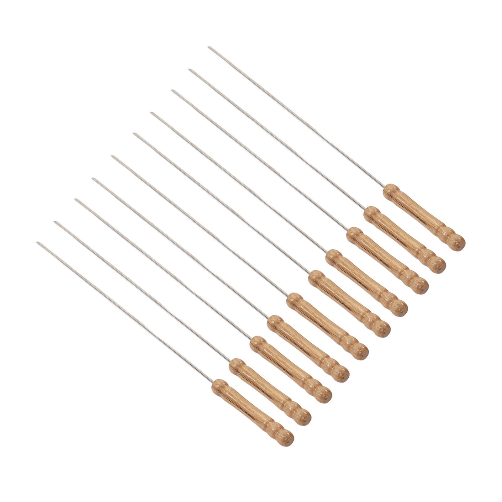 10pcs Barbecue Skewers Wooden Handle Stainless Steel BBQ Kabob Sticks for view 3