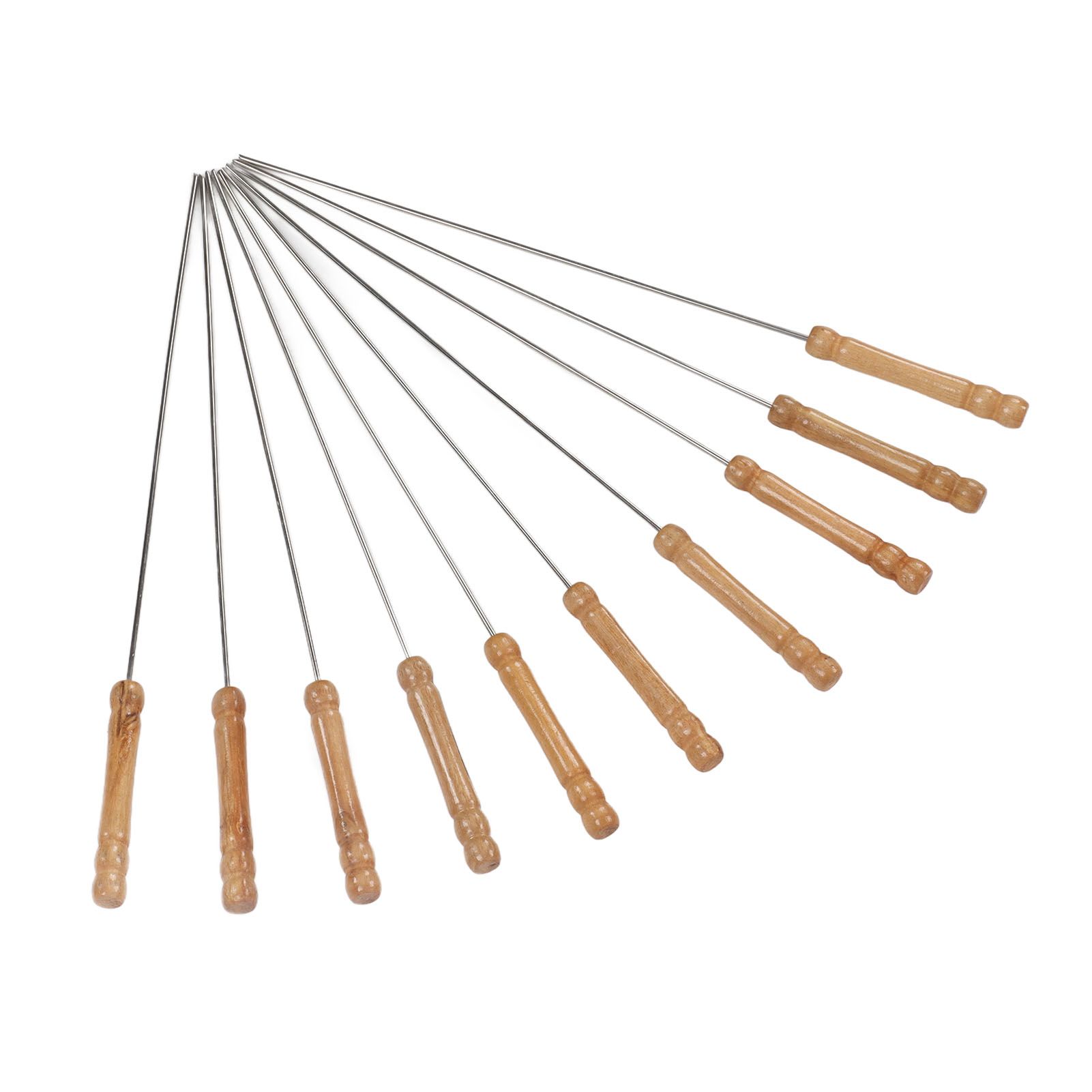 10pcs Barbecue Skewers Wooden Handle Stainless Steel BBQ Kabob Sticks for view 4