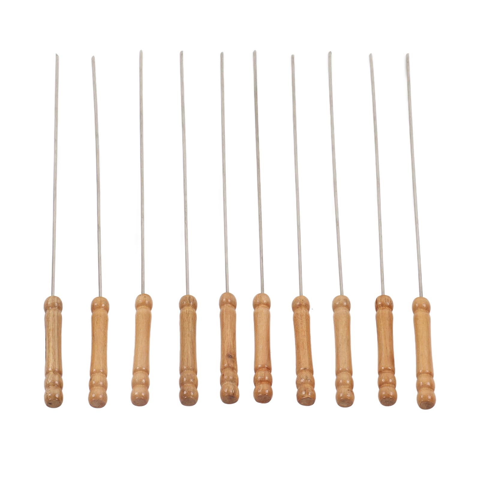 10pcs Barbecue Skewers Wooden Handle Stainless Steel BBQ Kabob Sticks for view 5