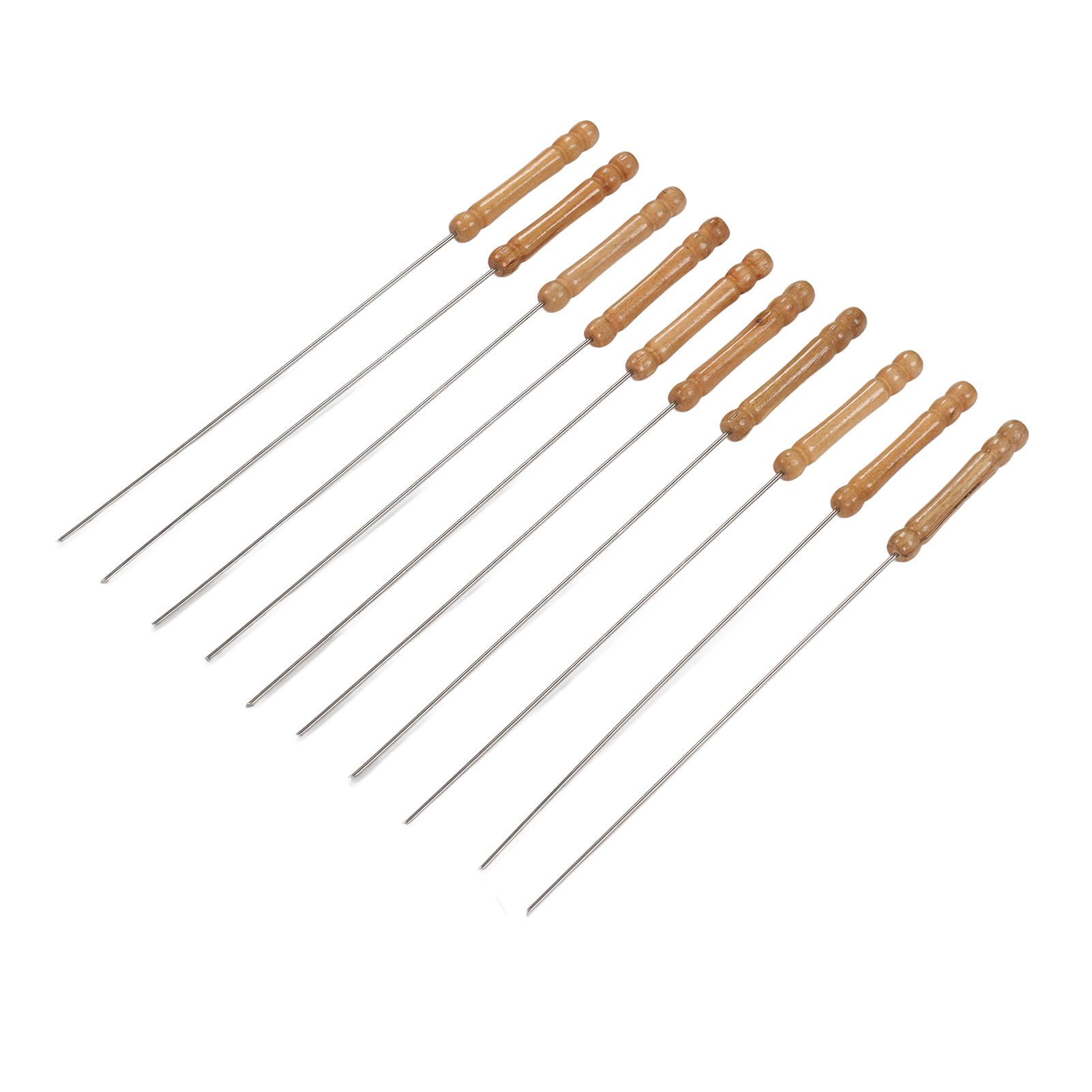 10pcs Barbecue Skewers Wooden Handle Stainless Steel BBQ Kabob Sticks for view 6