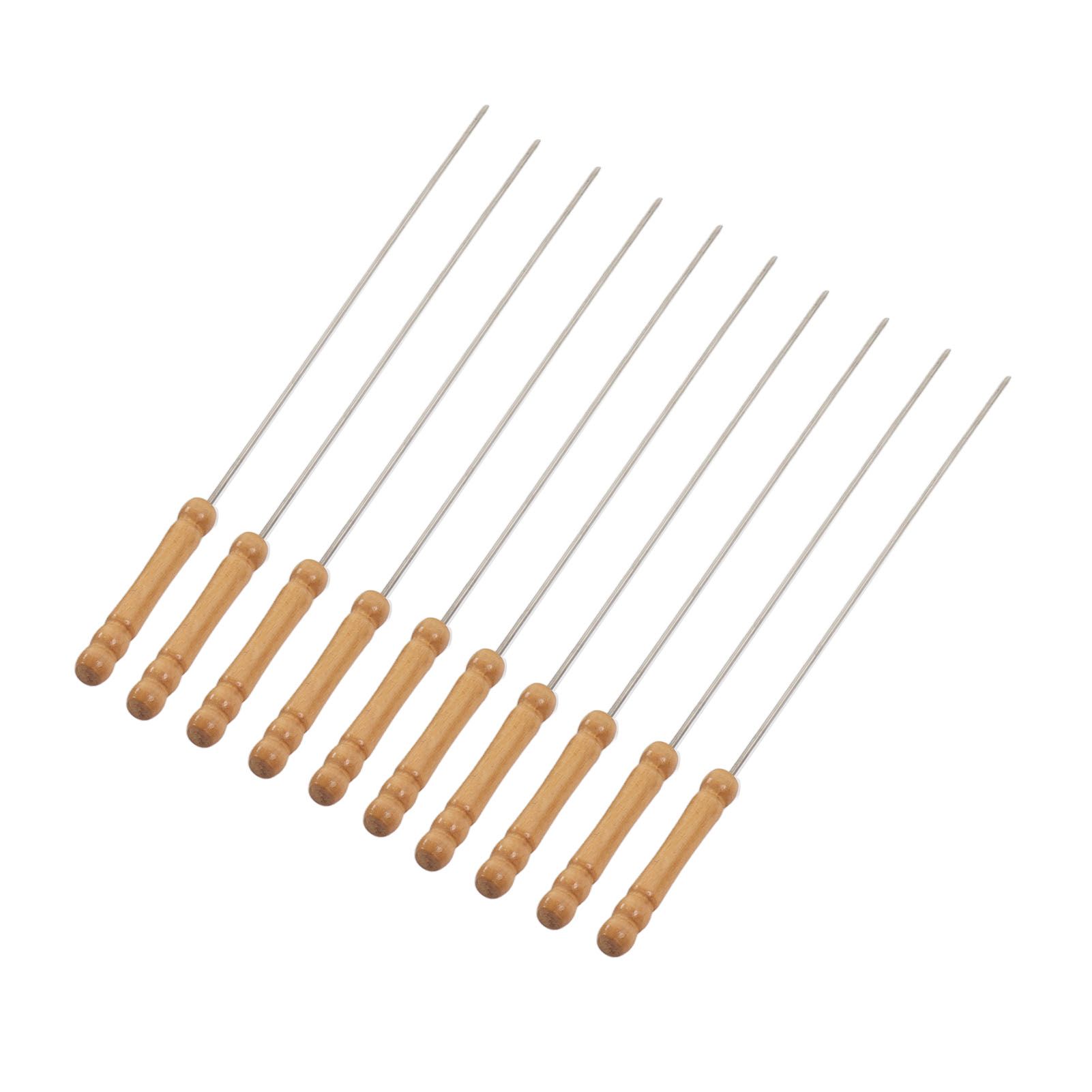 10pcs Barbecue Skewers Wooden Handle Stainless Steel BBQ Kabob Sticks for view 7