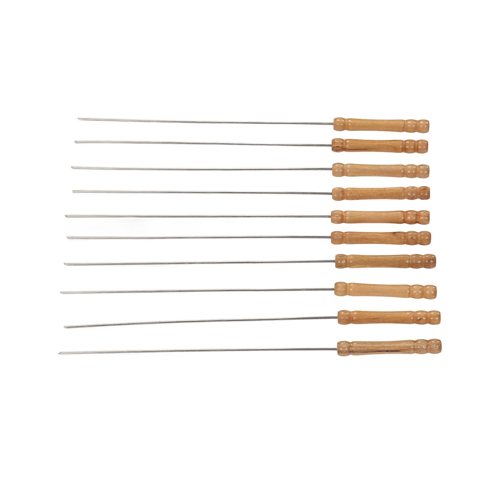10pcs Barbecue Skewers Wooden Handle Stainless Steel BBQ Kabob Sticks for view 8