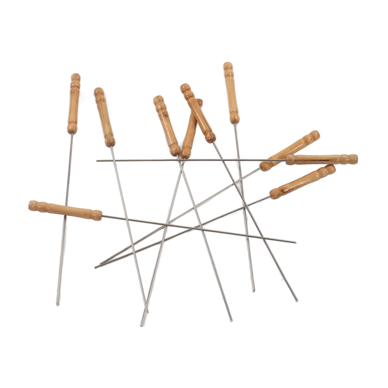 10pcs Barbecue Skewers Wooden Handle Stainless Steel BBQ Kabob Sticks for view 9