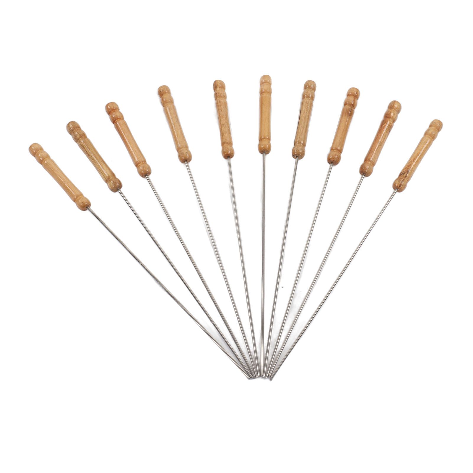 10pcs Barbecue Skewers Wooden Handle Stainless Steel BBQ Kabob Sticks for view 10