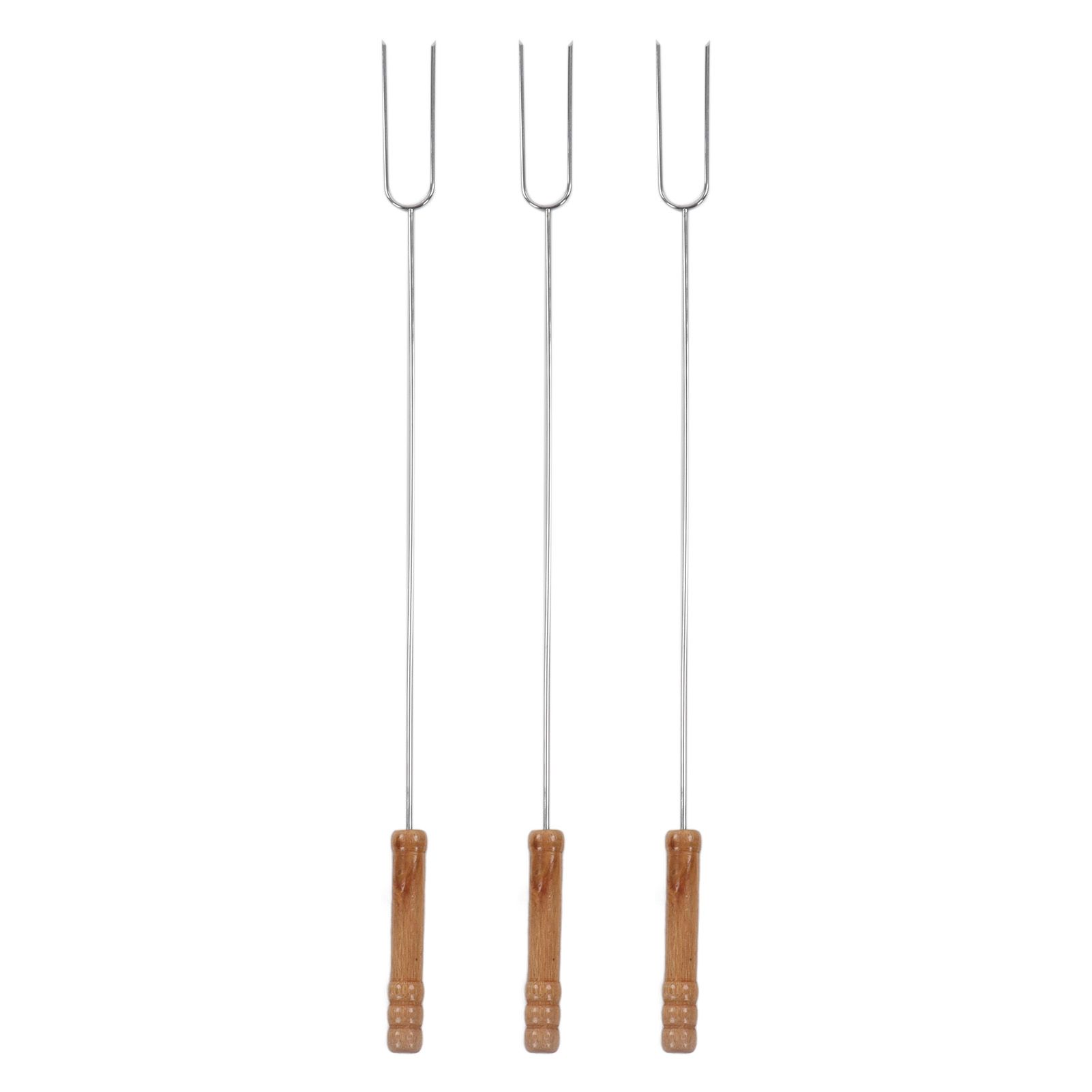 3Pcs Barbecue Forks Multifunctional Stainless Steel Roasting Stick with Beech