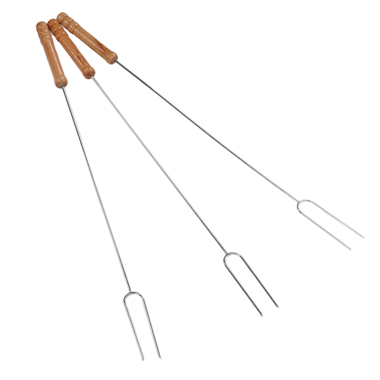 3Pcs Barbecue Forks Multifunctional Stainless Steel Roasting Stick with Beech view 2