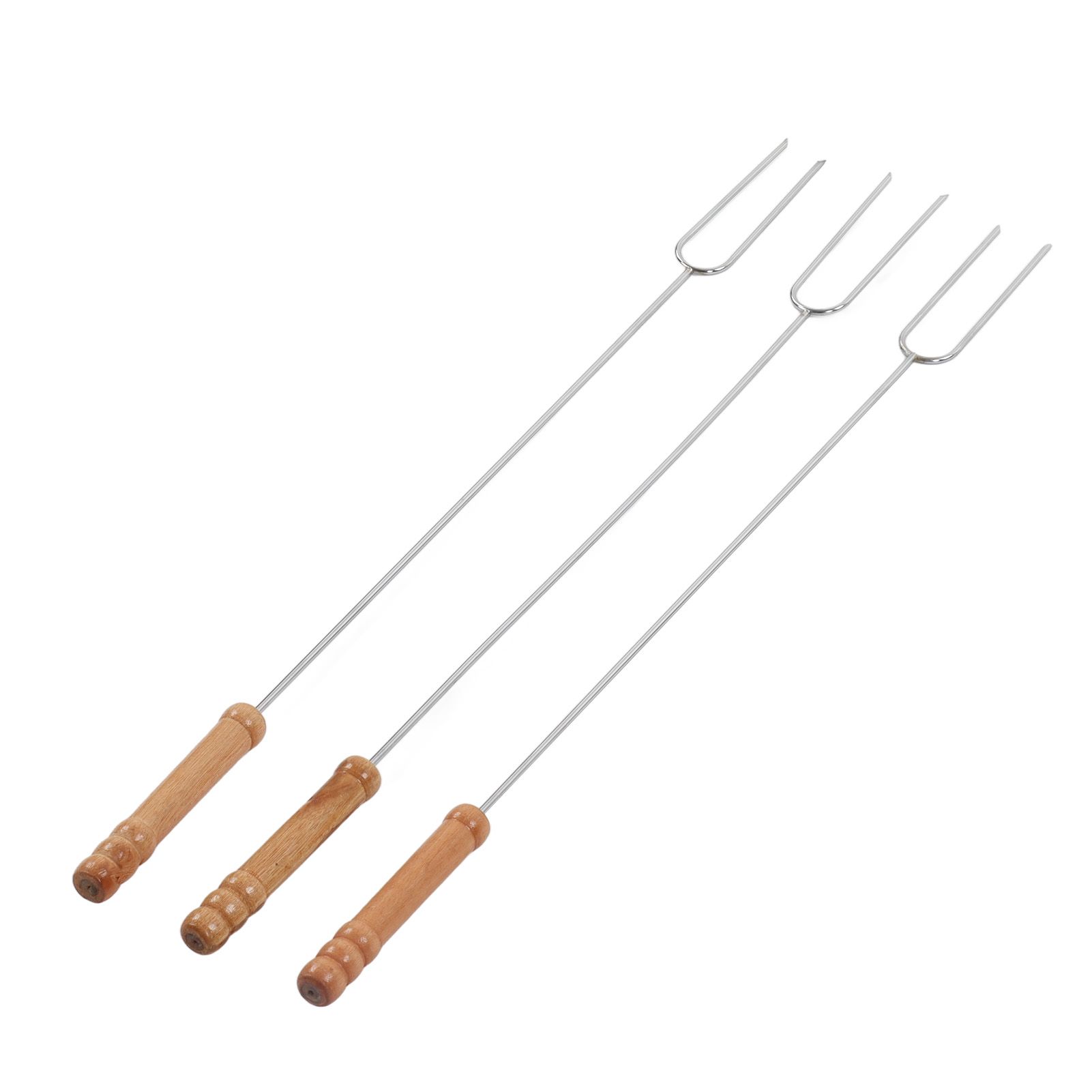 3Pcs Barbecue Forks Multifunctional Stainless Steel Roasting Stick with Beech view 3