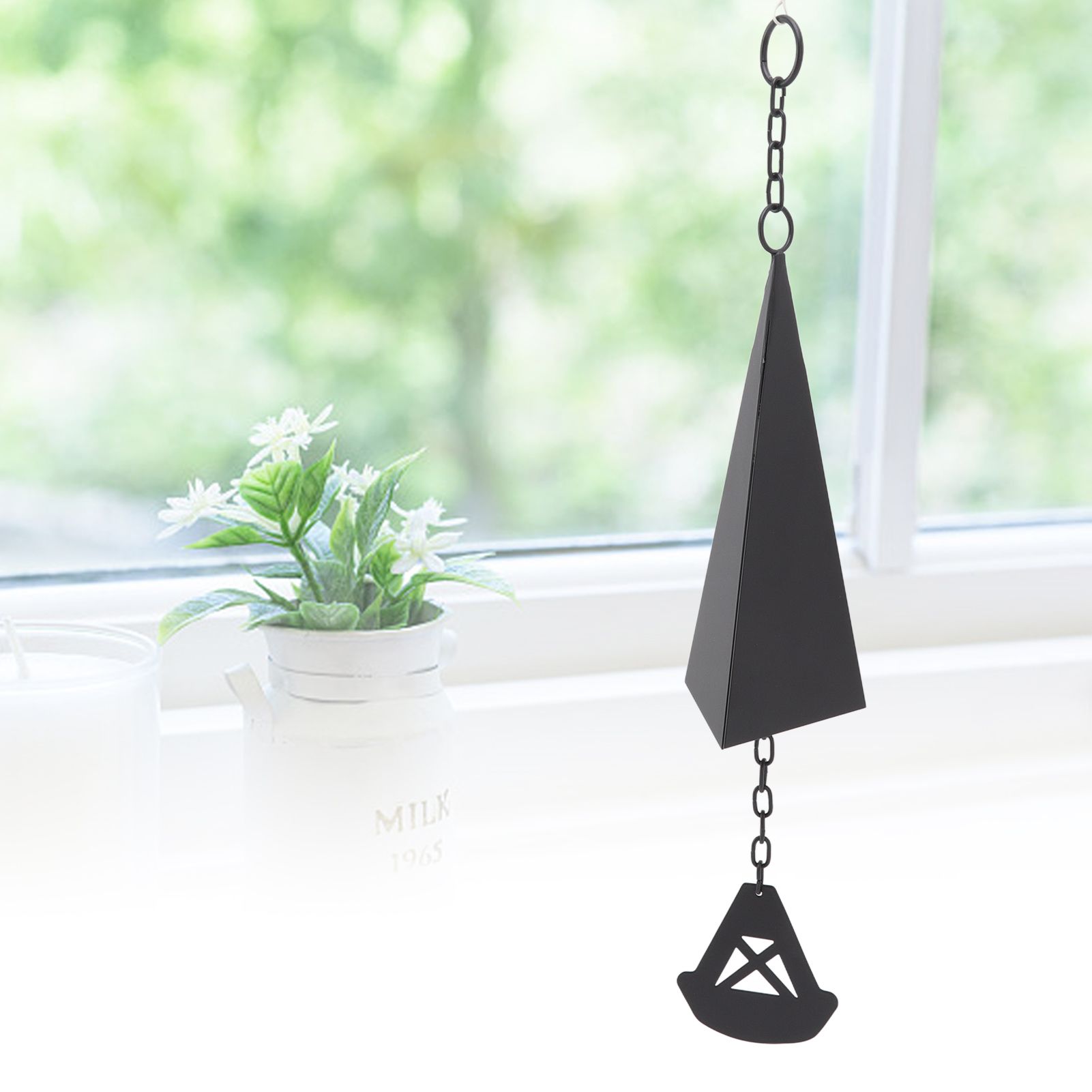 Triangular Wind Chimes Courtyard Bell Pendant Home Decoration Iron Black with view 11