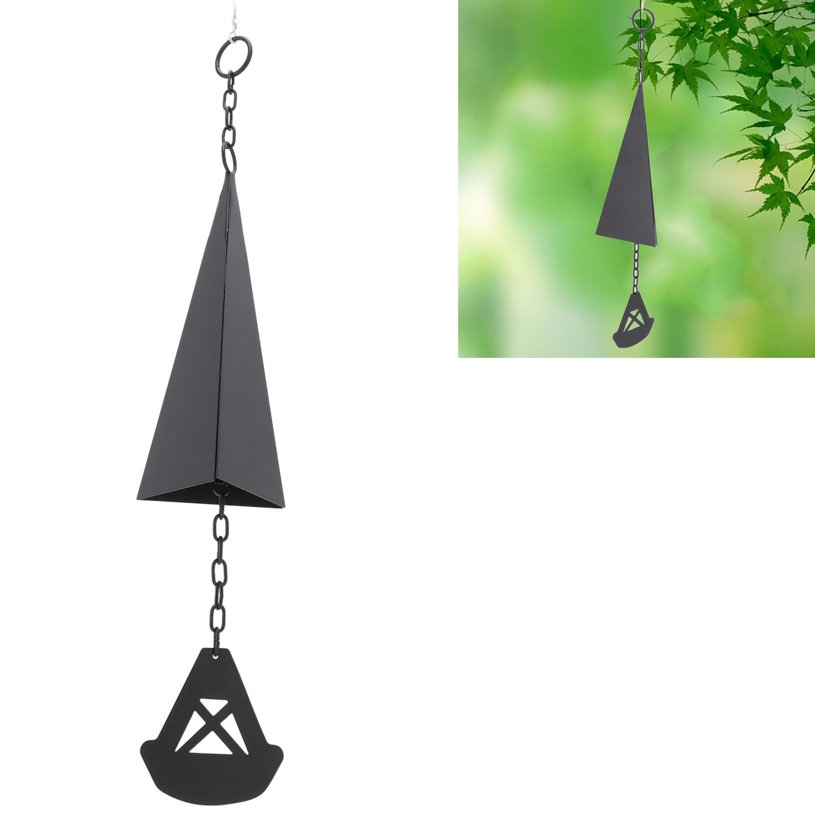 Triangular Wind Chimes Courtyard Bell Pendant Home Decoration Iron Black with view 12