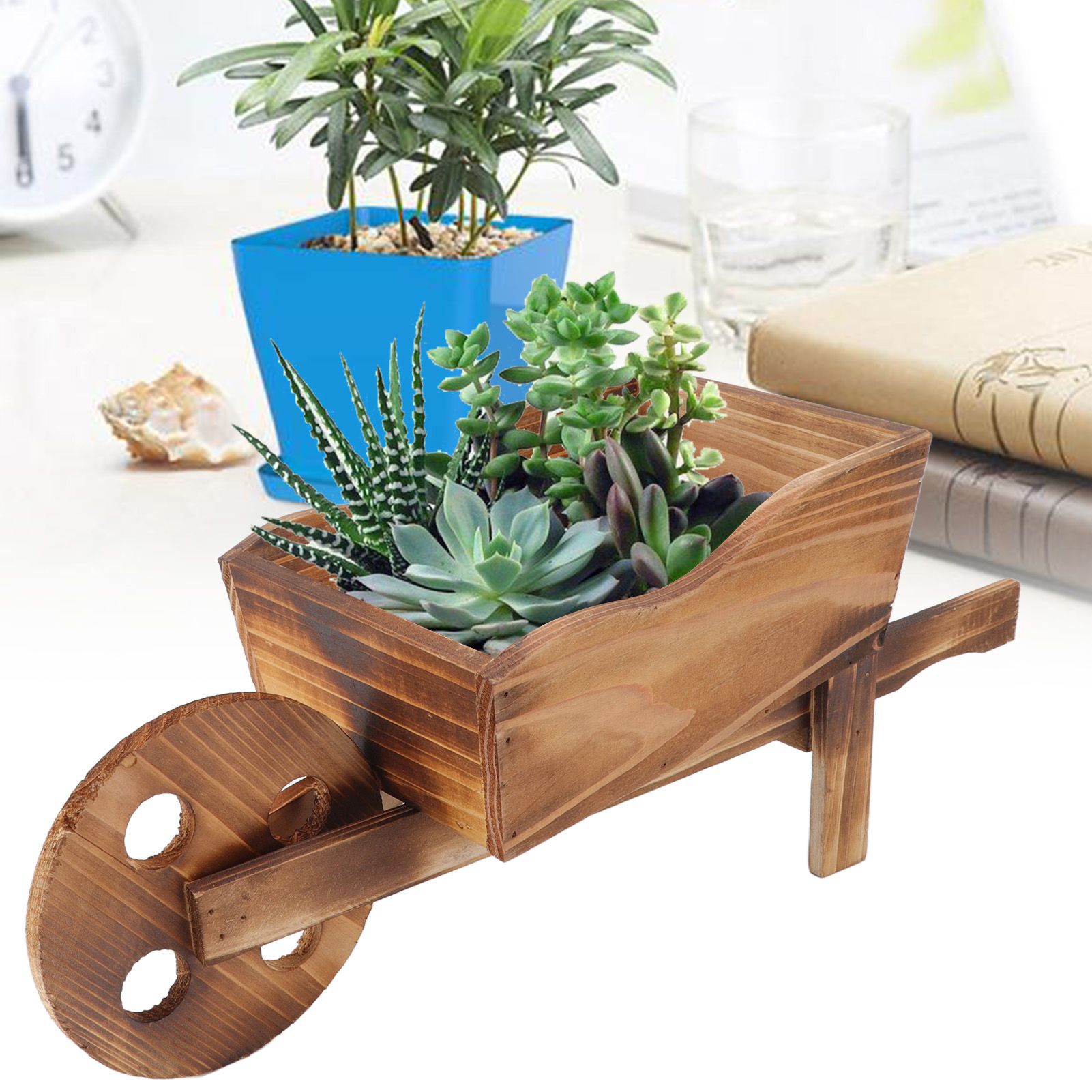 Flower Pot Wooden Cart Innovative Succulent Wheelbarrow Flower Pot for view 12