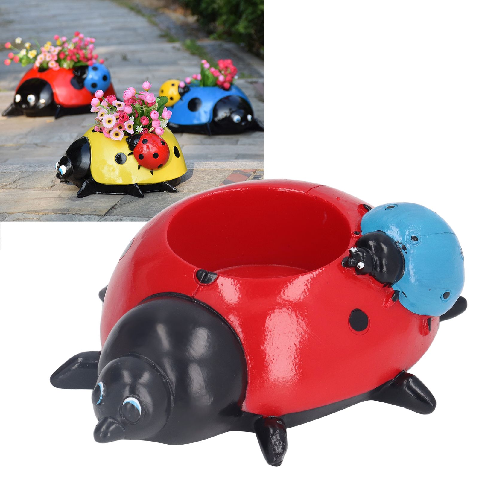 Ladybugs Flower Pot Simulation Cute Resin Animal Succulent Plant Container for view 10