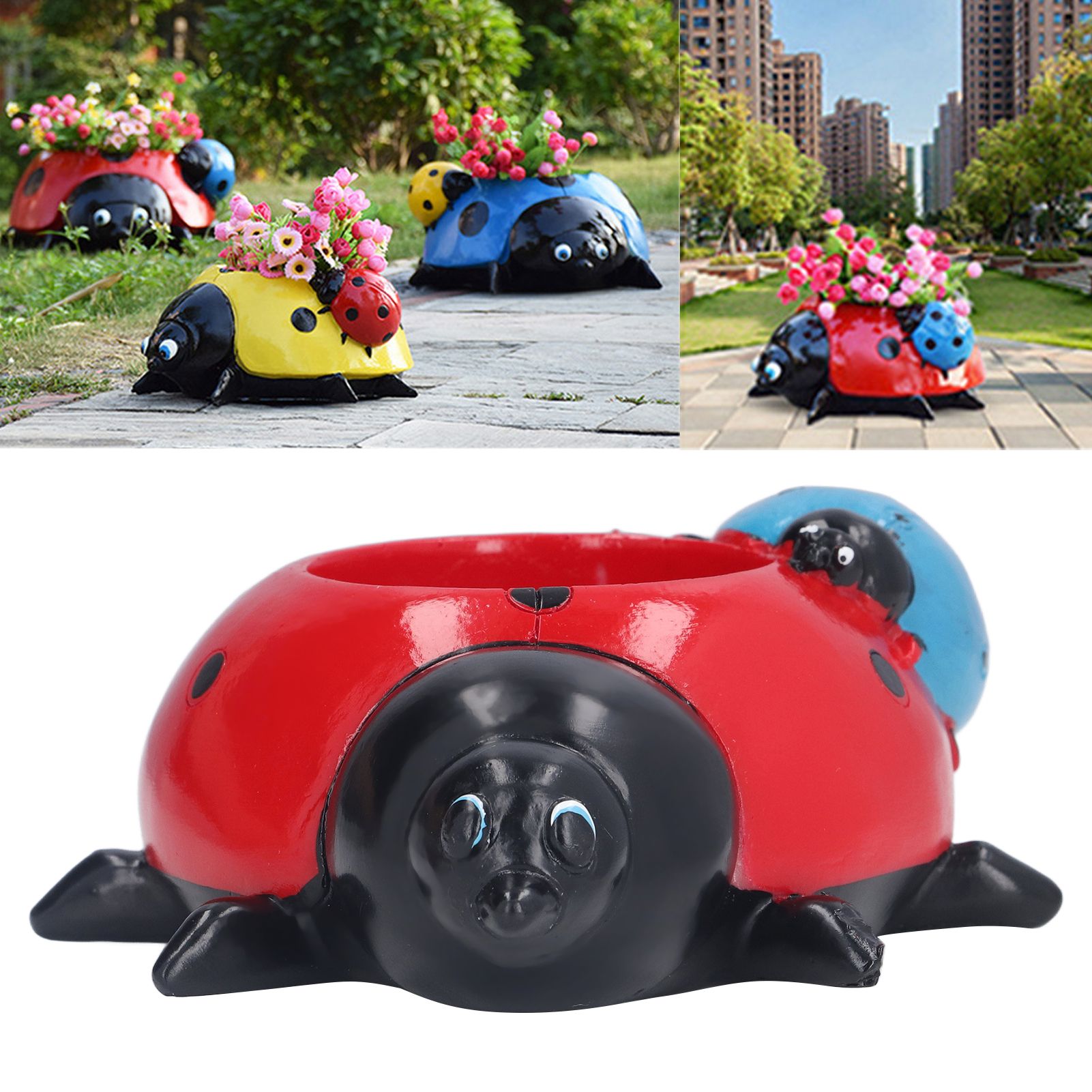 Ladybugs Flower Pot Simulation Cute Resin Animal Succulent Plant Container for view 11
